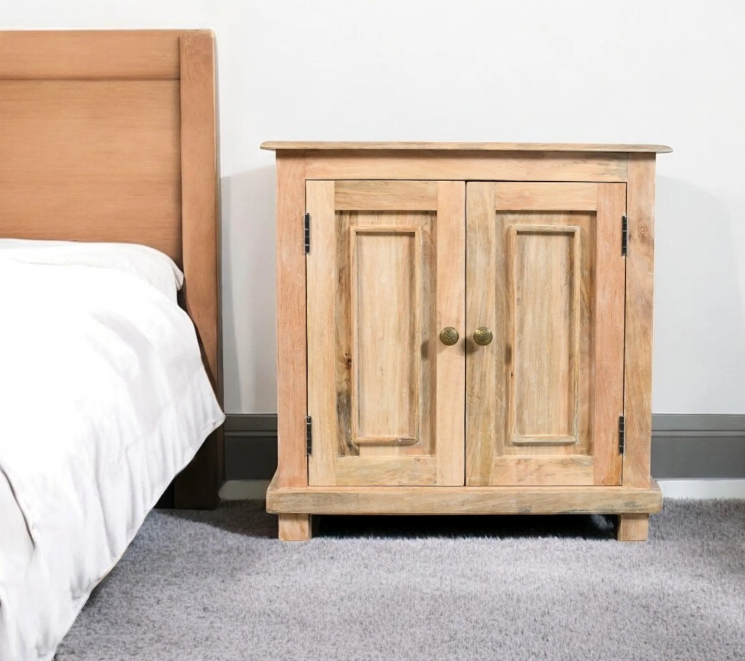 28" Distressed Natural Solid Wood Nightstand With Storage - Image 2