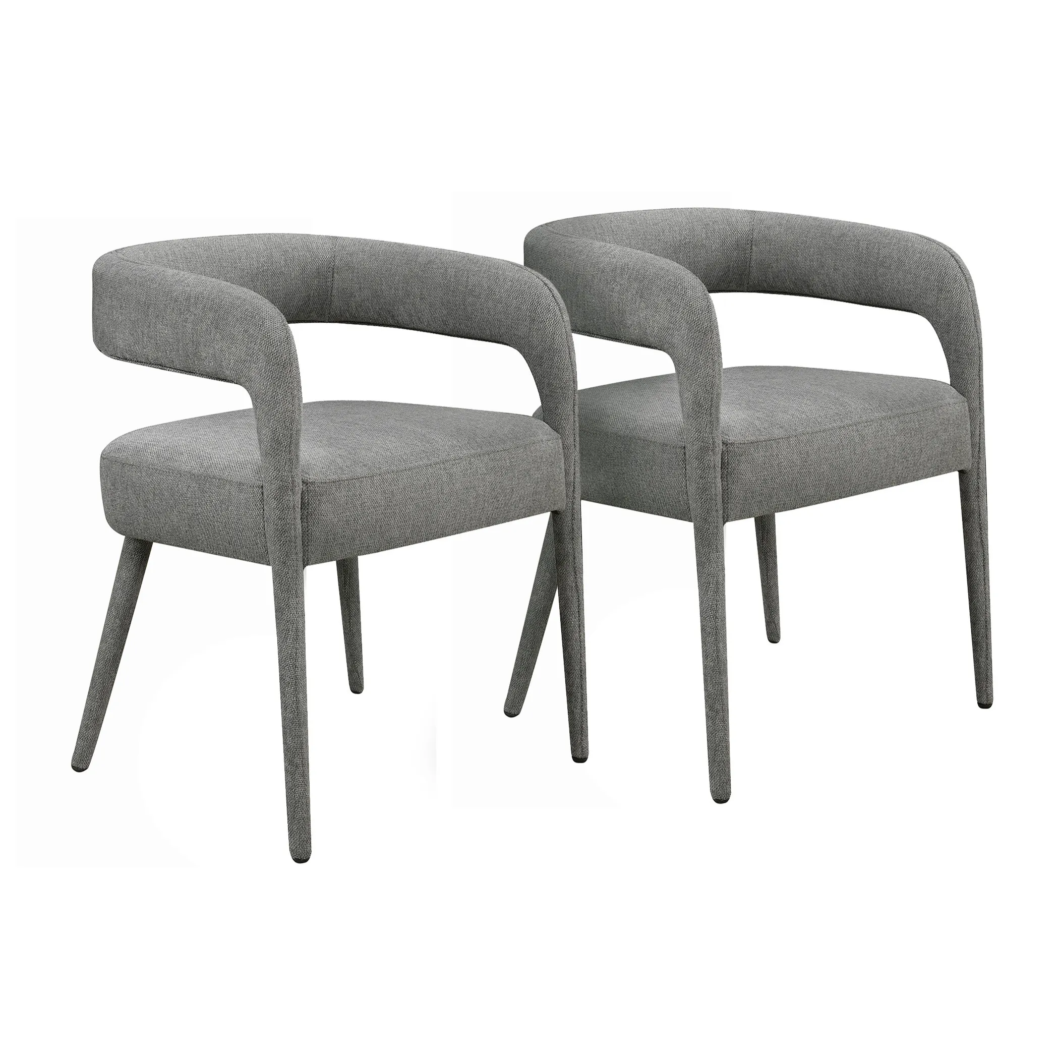 Set of Two Dark Gray Upholstered Linen Open Back Dining Side Chairs - Image 2