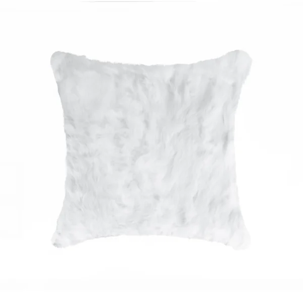 Set Of Two 18" White Rabbit Zippered Natural Fur Throw Pillows