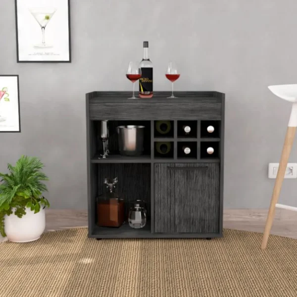Lyon Bar Cabinet, Six Cubbies, Cabinet With Divisions, Two Concealed Shelves