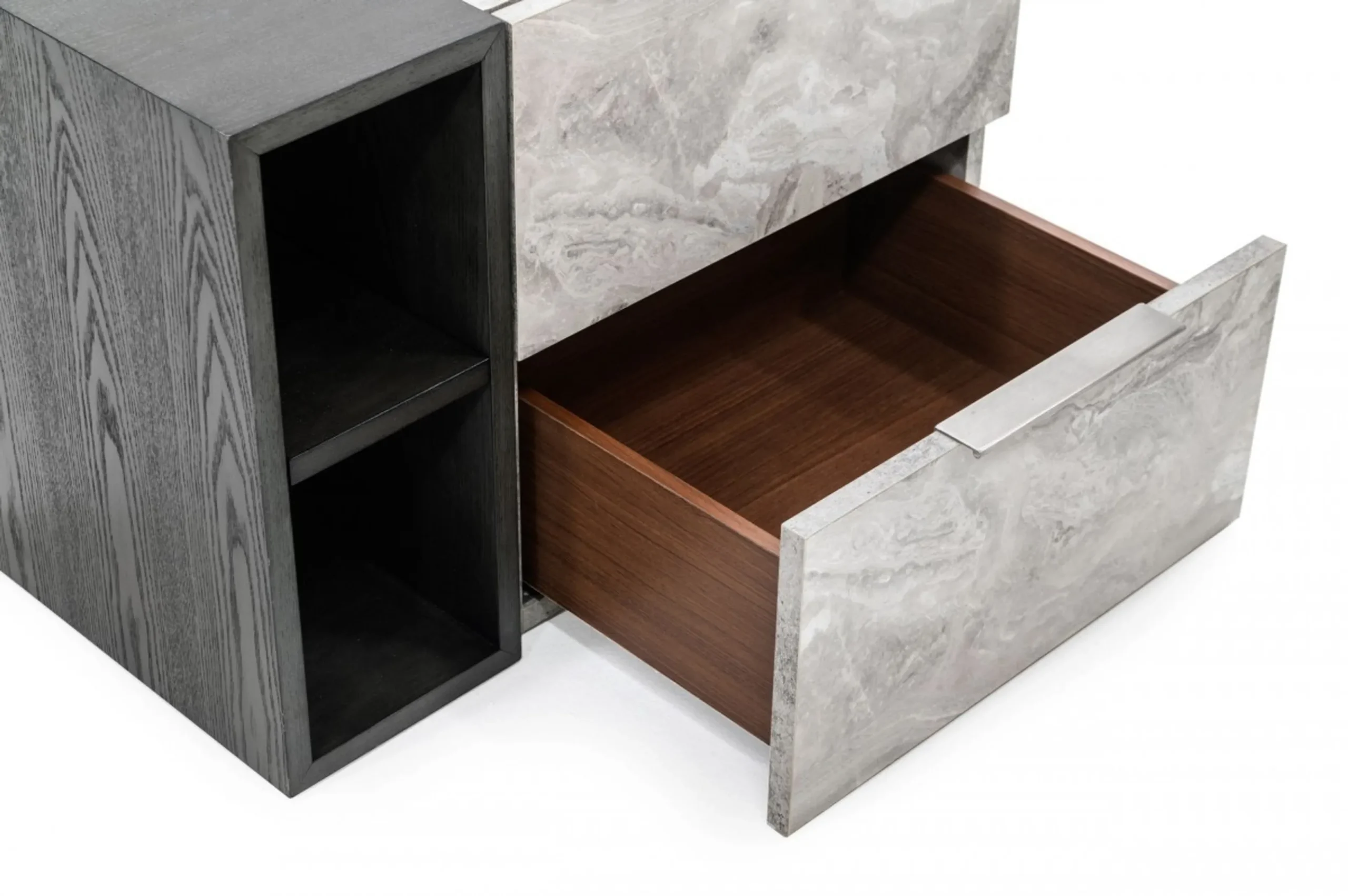Contempo Gray Faux Marble and Gray Two Drawer Nightstand - Image 3