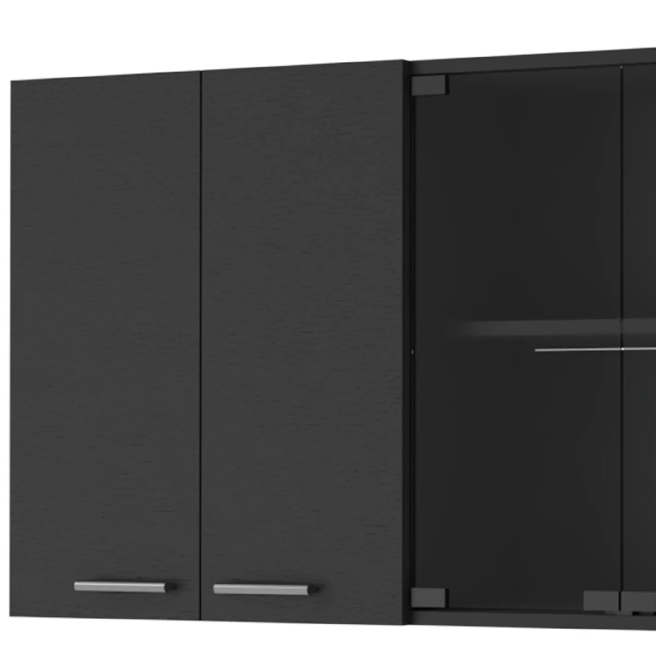 59" Black Wood Wall Mounted China Cabinet With Six Doors - Image 4