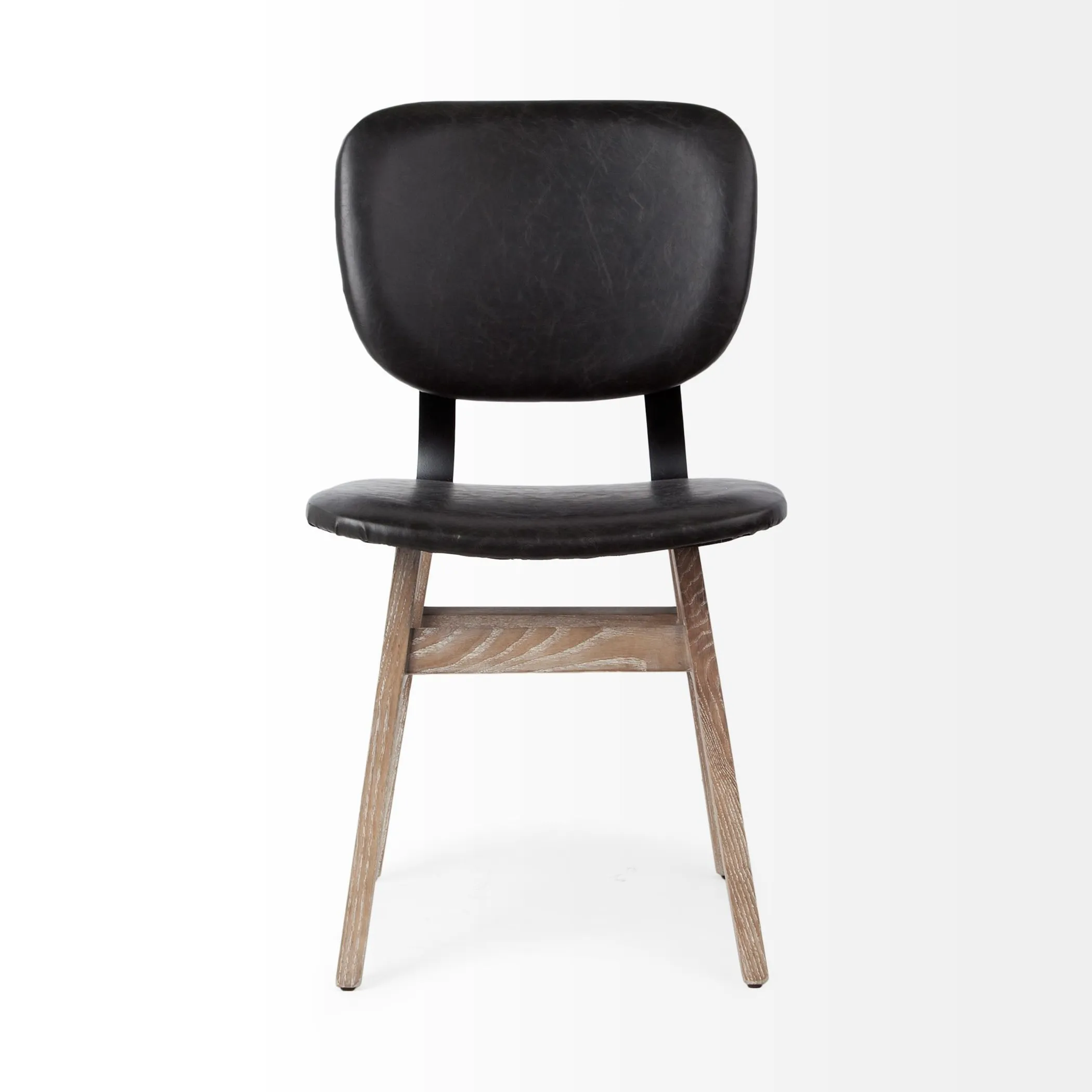 Set Of Two Black And Brown Upholstered Faux leather Open Back Side Chairs - Image 2