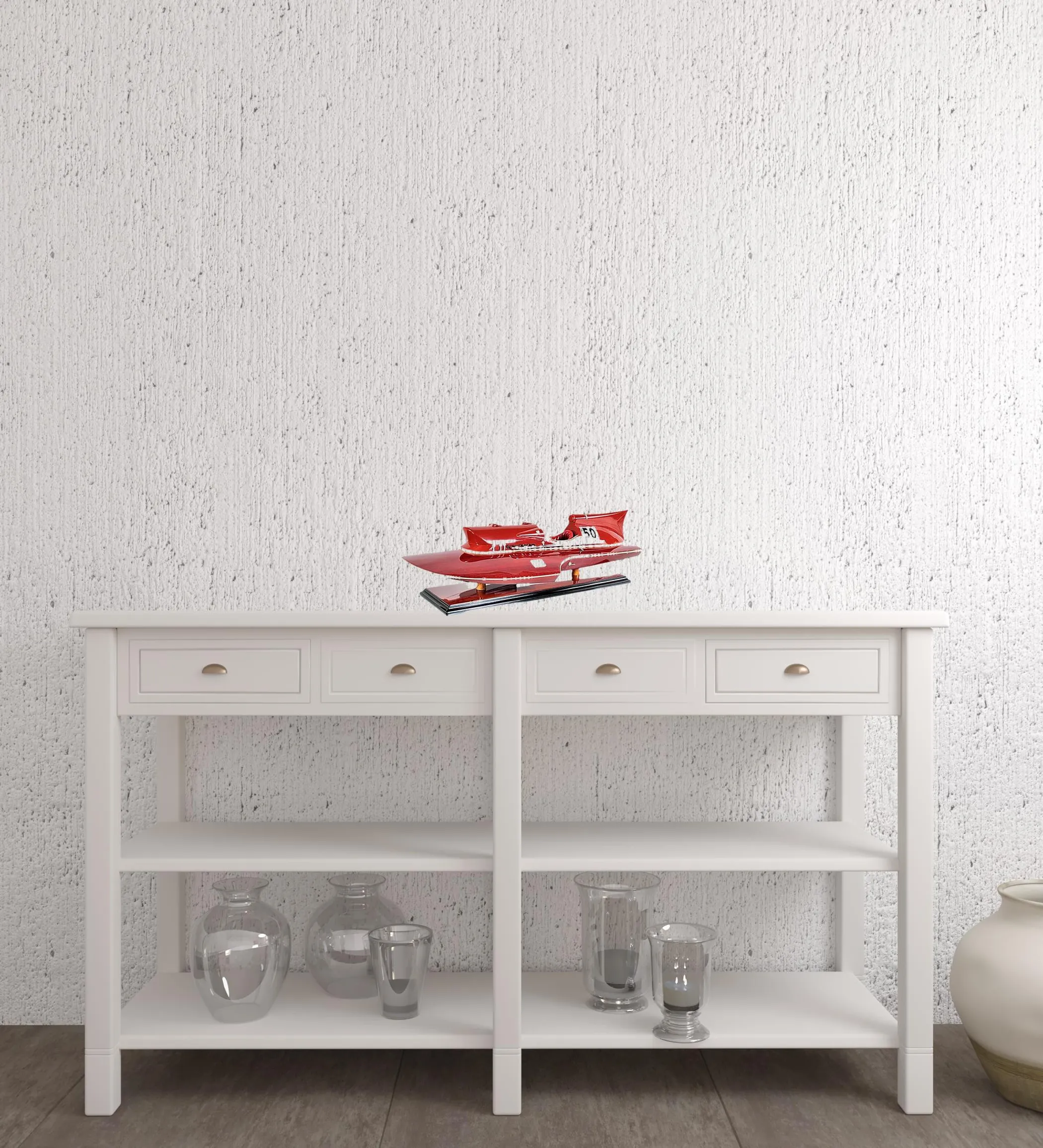 7" Red Manufactured Wood Hand Painted Decorative Boat - Image 2