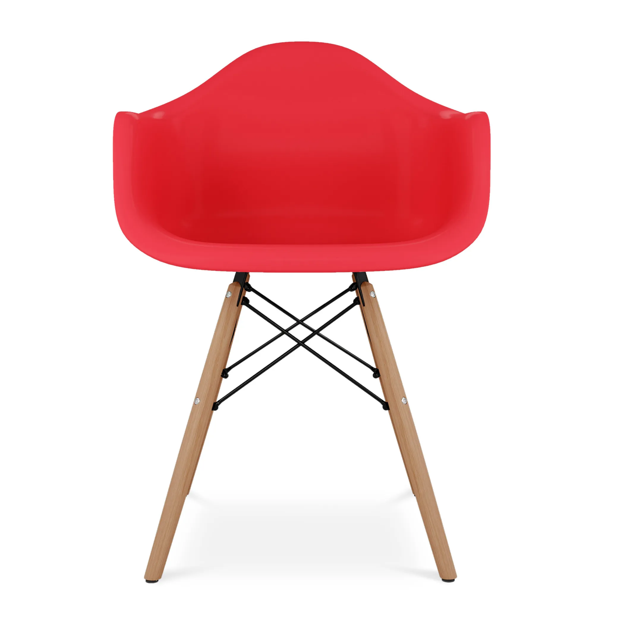Red And Natural Heavy Duty Plastic And Solid Wood Dining Arm Chair - Image 2