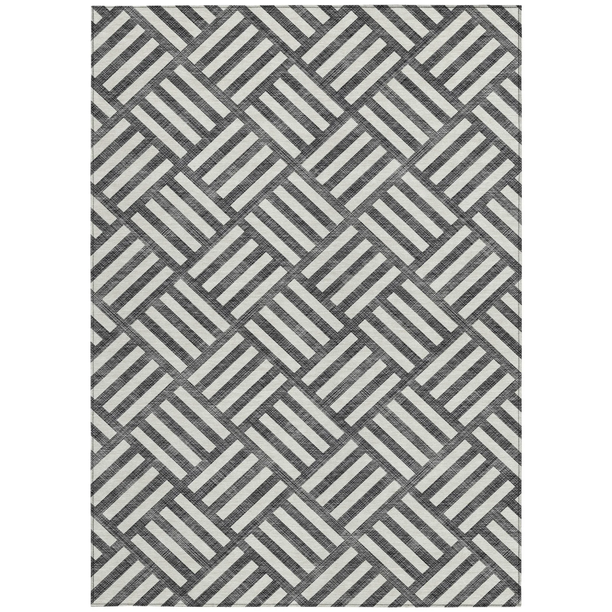 10' X 14' Black And Ivory Geometric Washable Indoor Outdoor Area Rug - Image 6