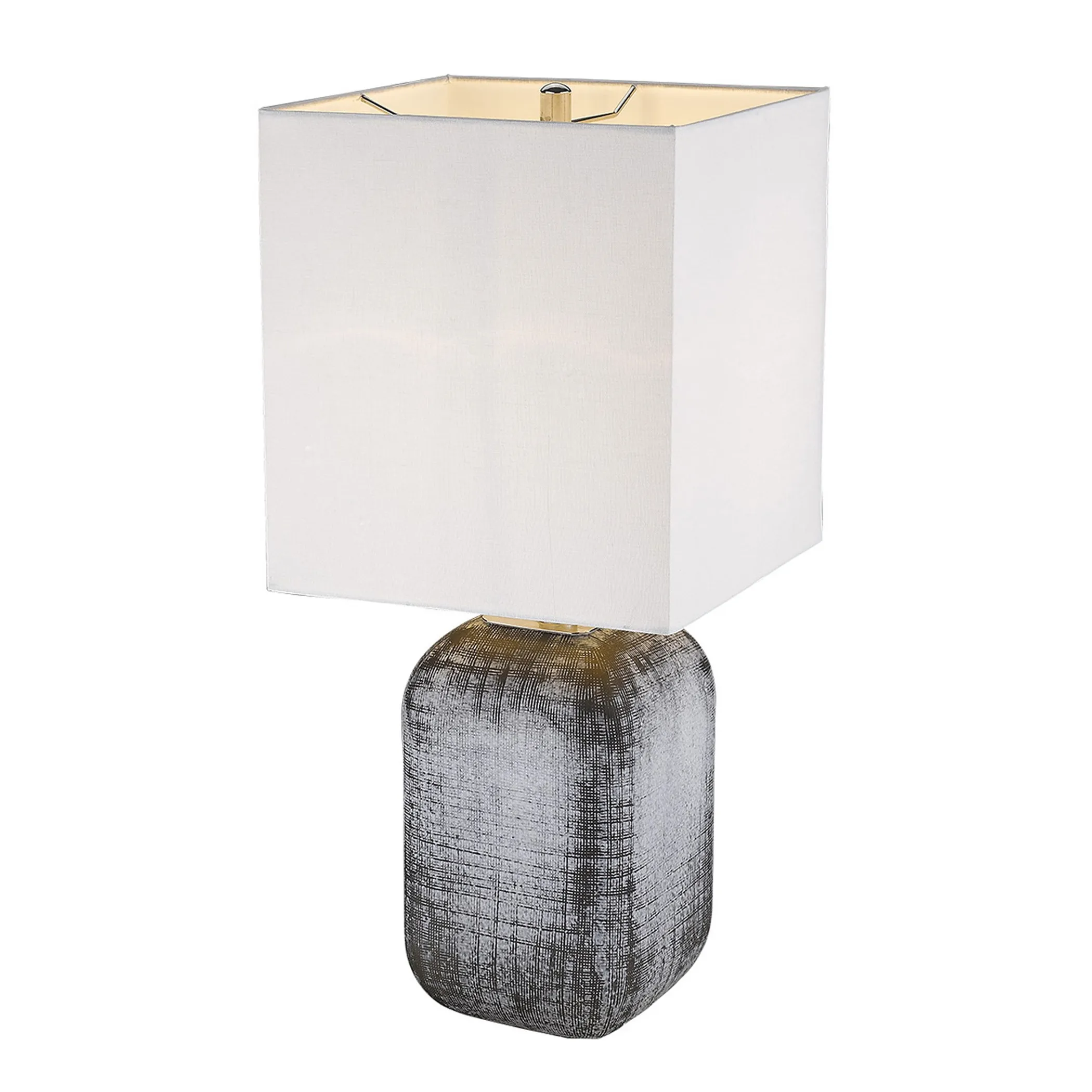 25" Blue and Gray Ceramic Table Lamp With White Square Shade - Image 2