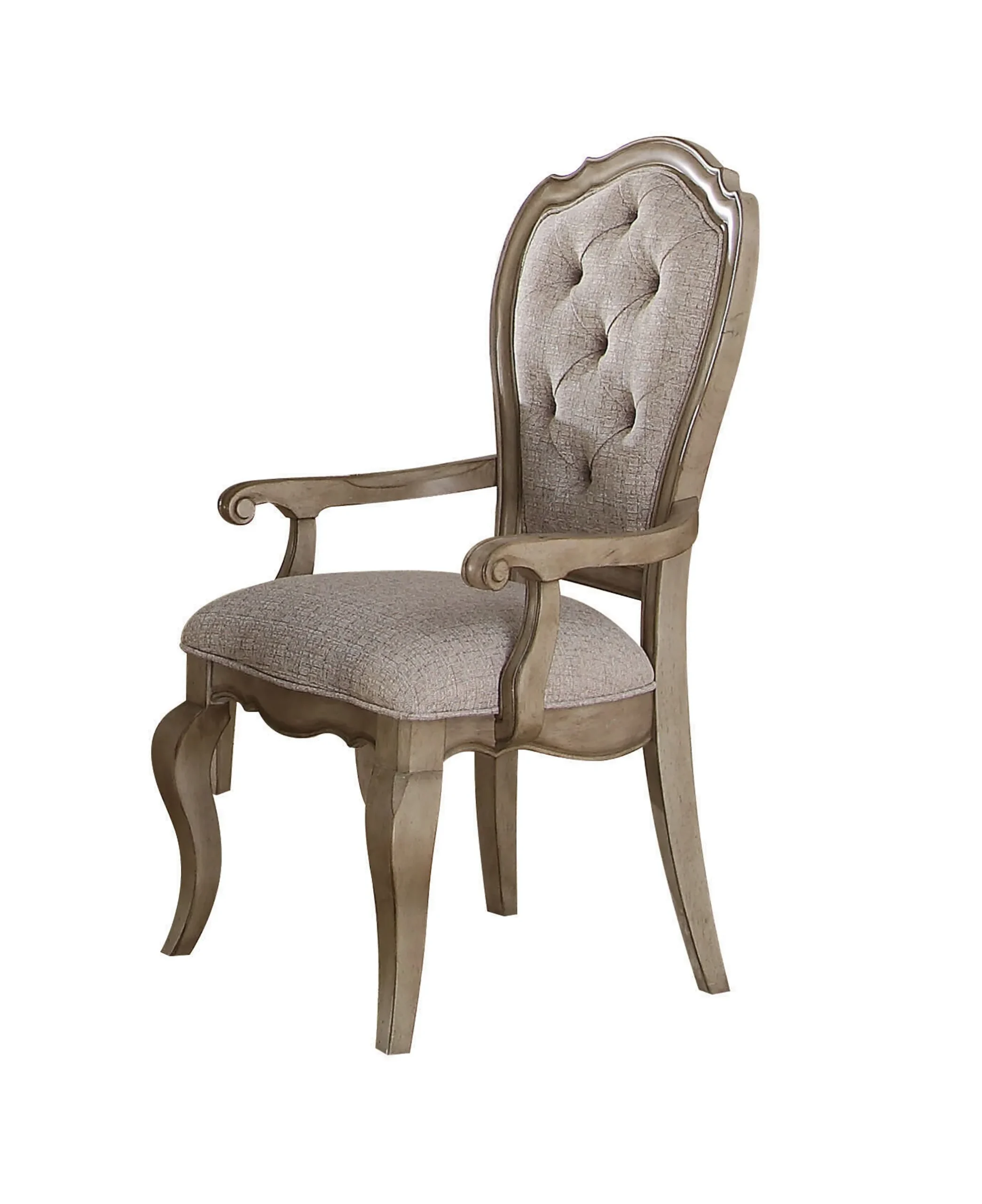 Set of Two Upholstered Fabric And Solid Wood Dining Arm Chairs - Image 3