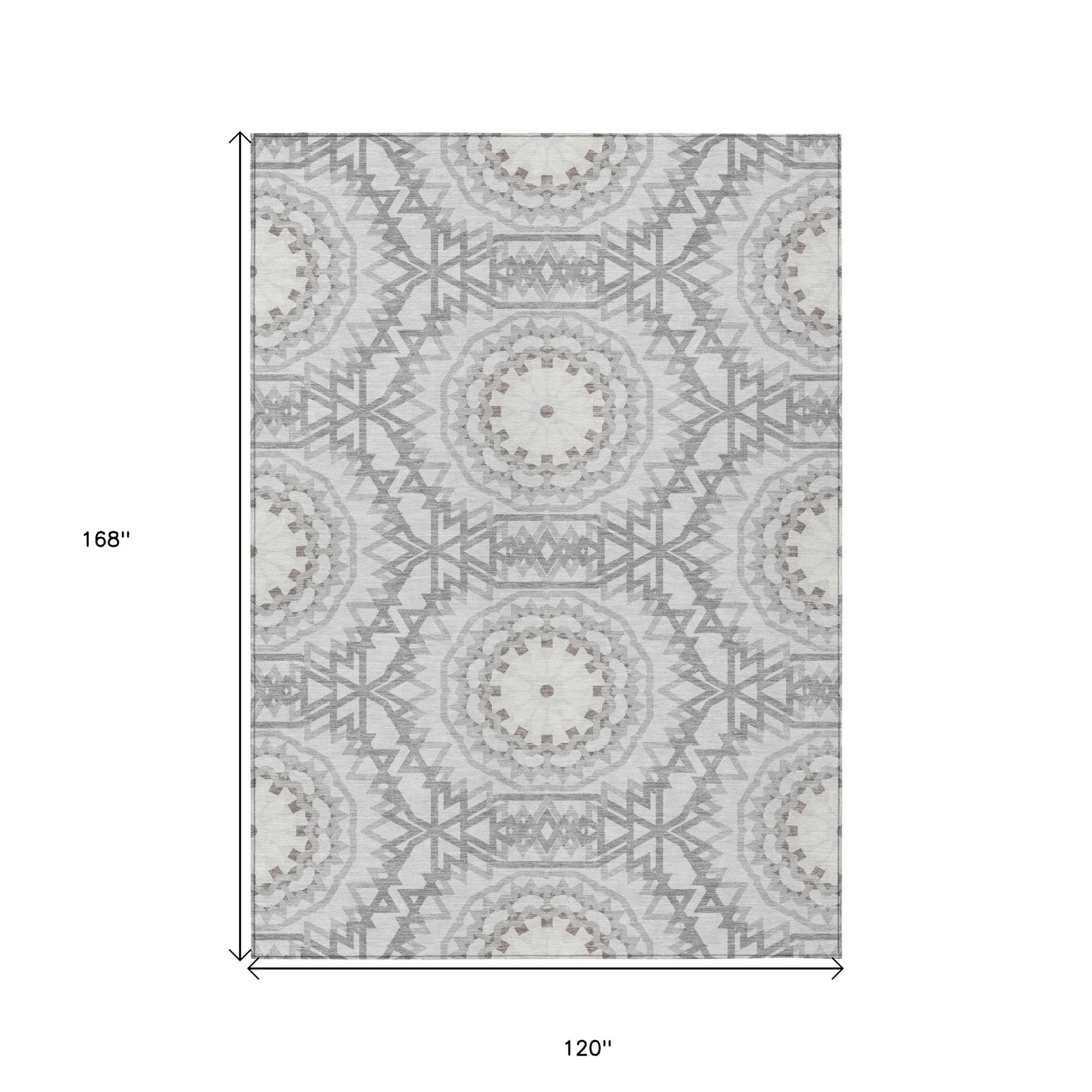 10' X 14' Silver Ivory And Gray Floral Medallion Washable Indoor Outdoor Area Rug - Image 3