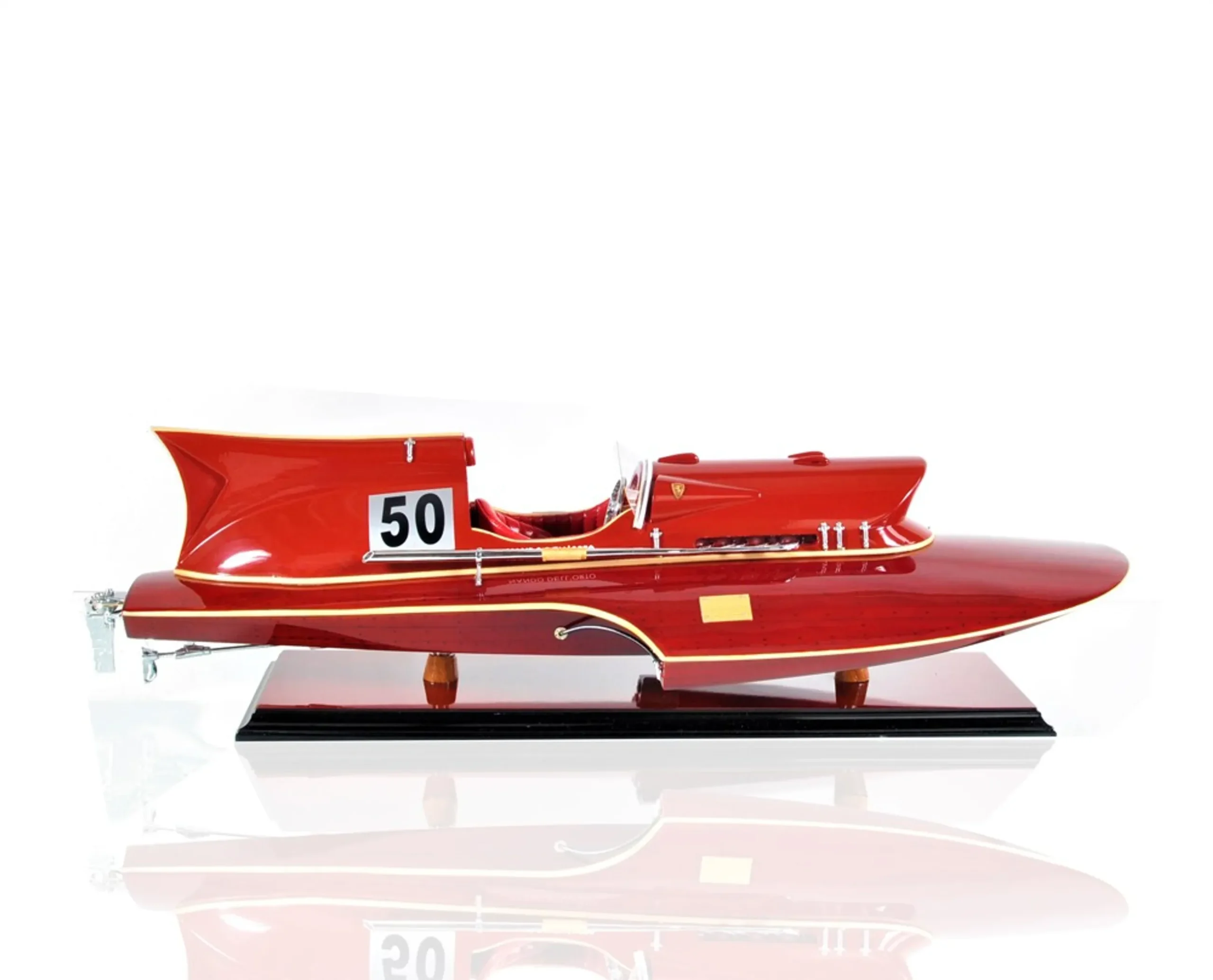 7" Red Manufactured Wood Hand Painted Decorative Boat - Image 5