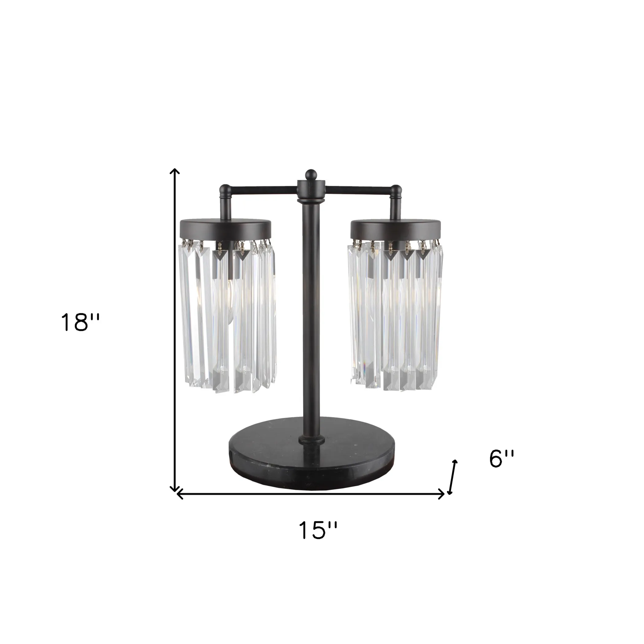 18" Black Iron Two Light Cylinder Bedside Table Lamp With Clear Cylinder Shade - Image 5
