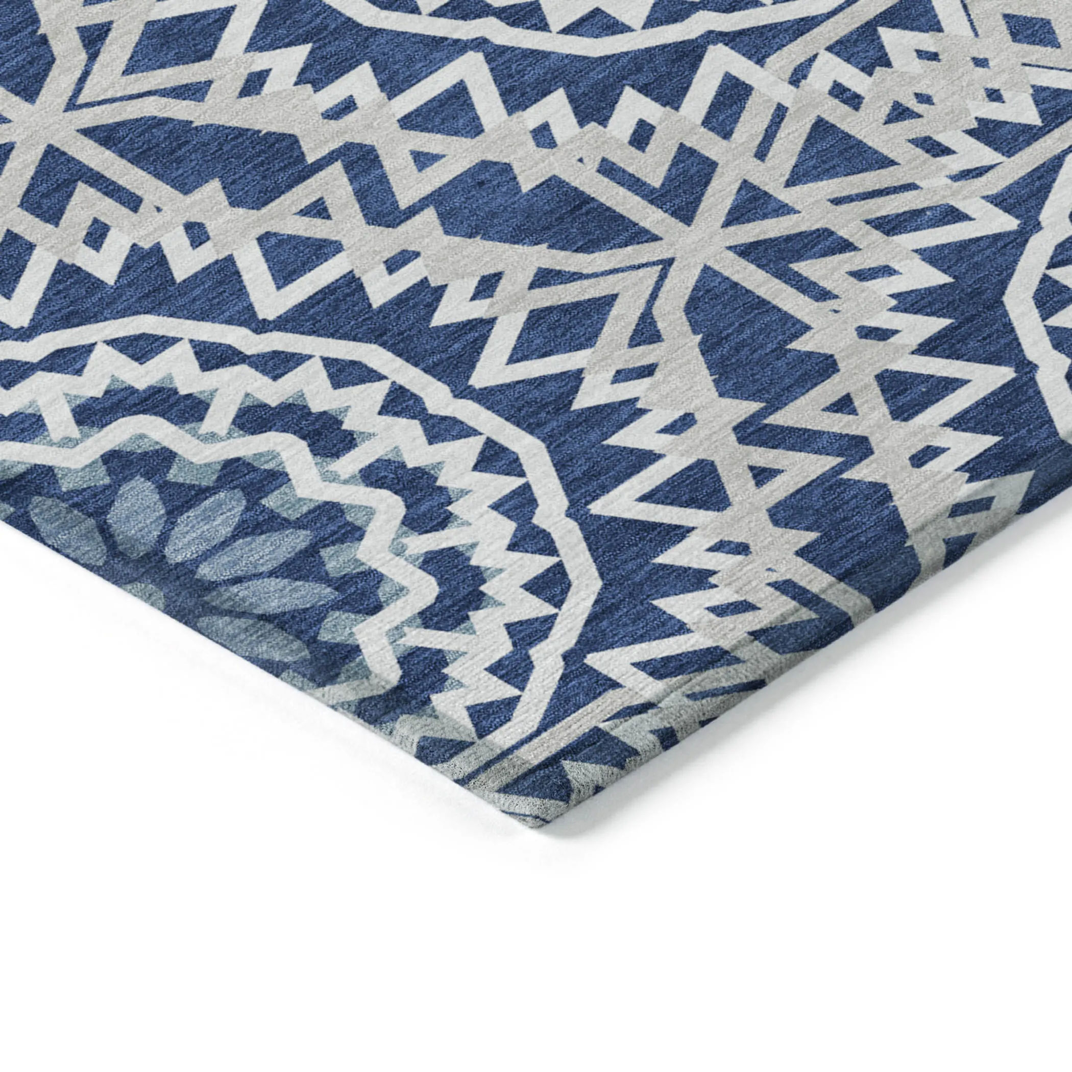10' X 14' Navy Blue Ivory And Gray Floral Medallion Washable Indoor Outdoor Area Rug - Image 4