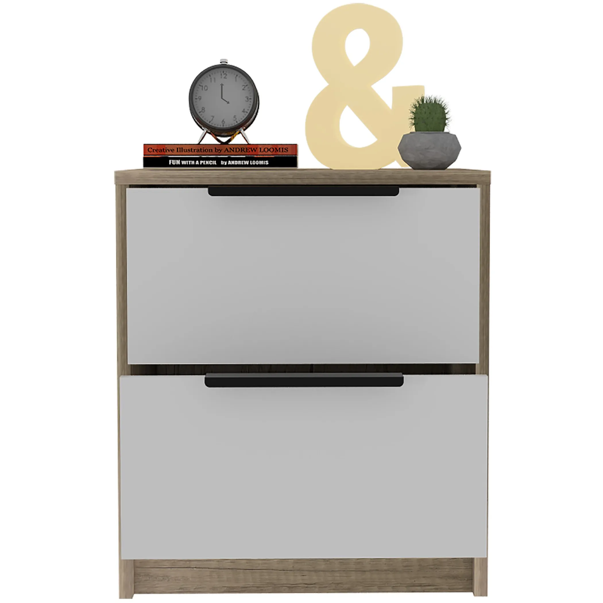 Mod Light Oak and White Two Drawer Nightstand - Image 3