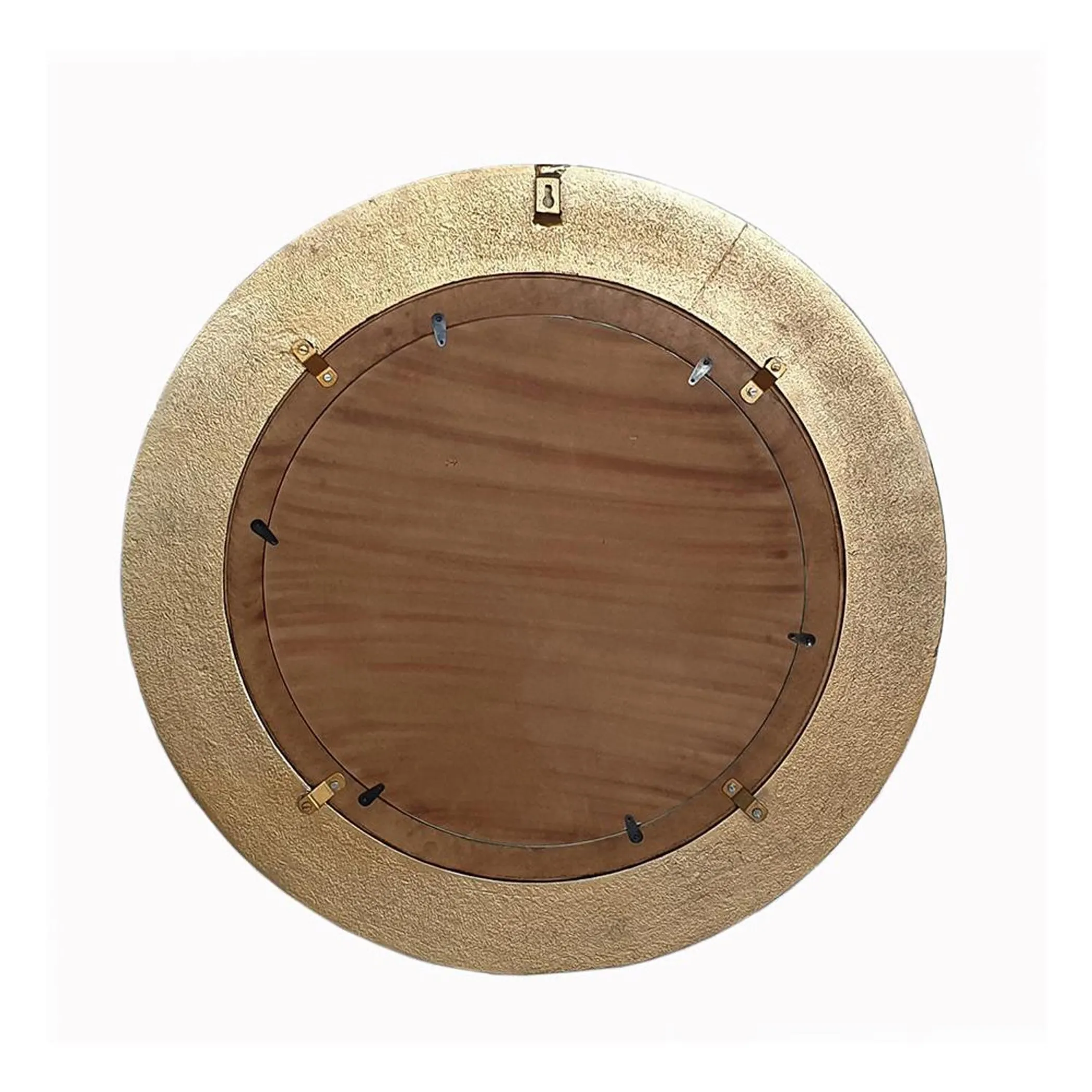 36" Gold and White Round Aluminum Ribbed Edge Framed Accent Mirror - Image 3