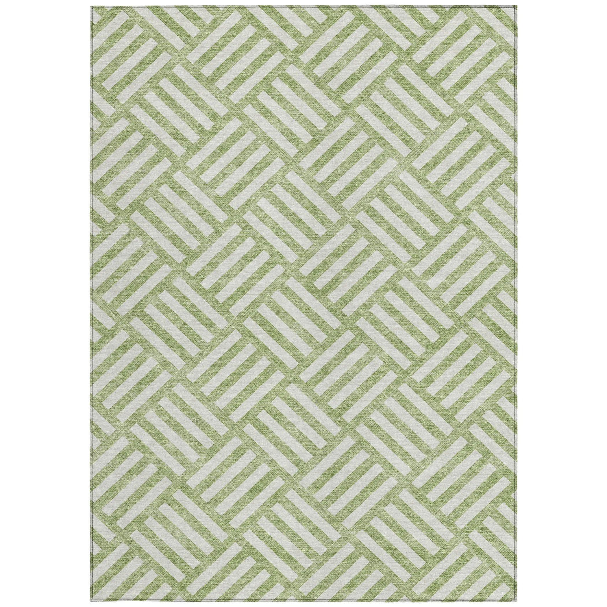10' X 14' Artichoke Green And Ivory Geometric Washable Indoor Outdoor Area Rug - Image 6