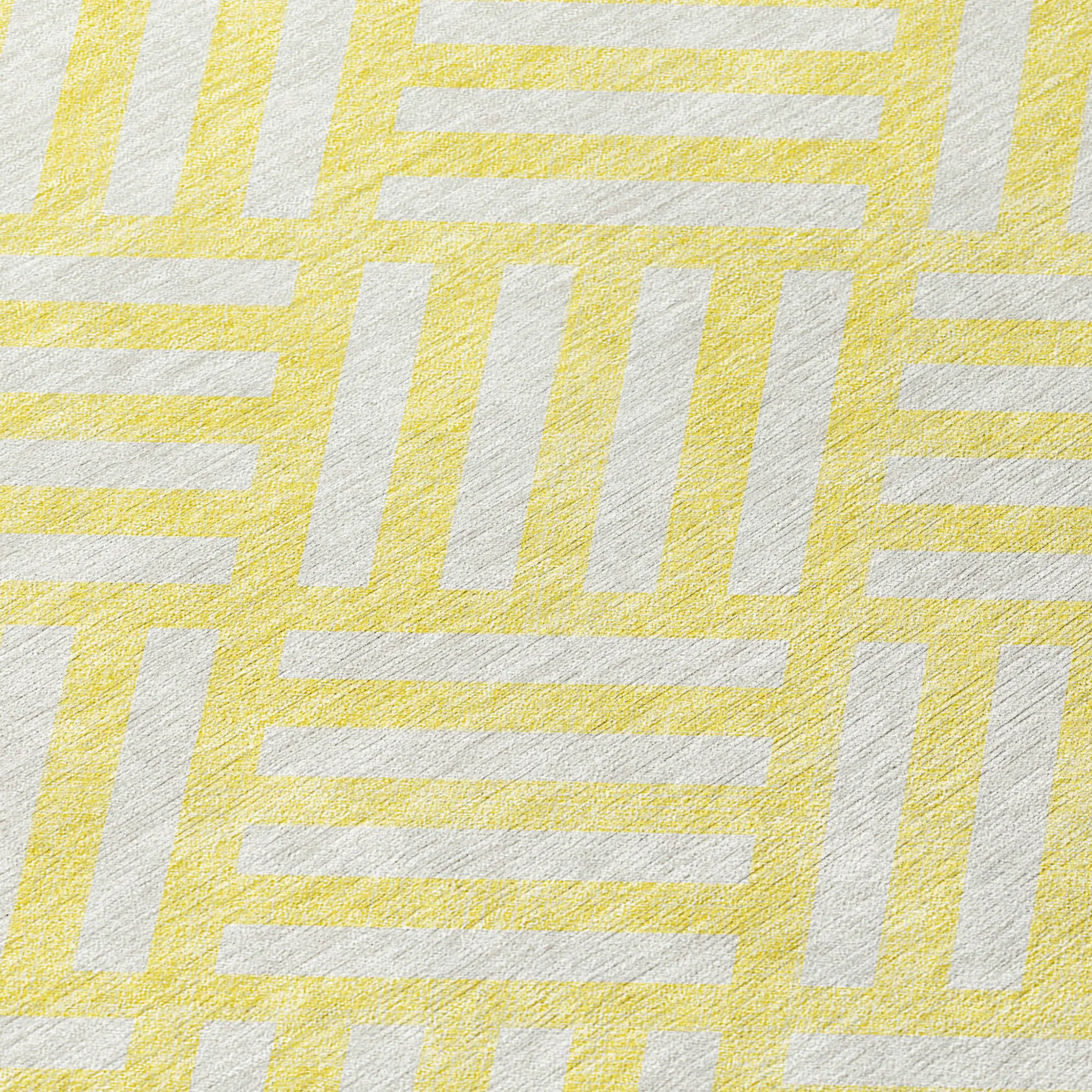 9' X 12' Yellow And Ivory Geometric Washable Indoor Outdoor Area Rug - Image 5