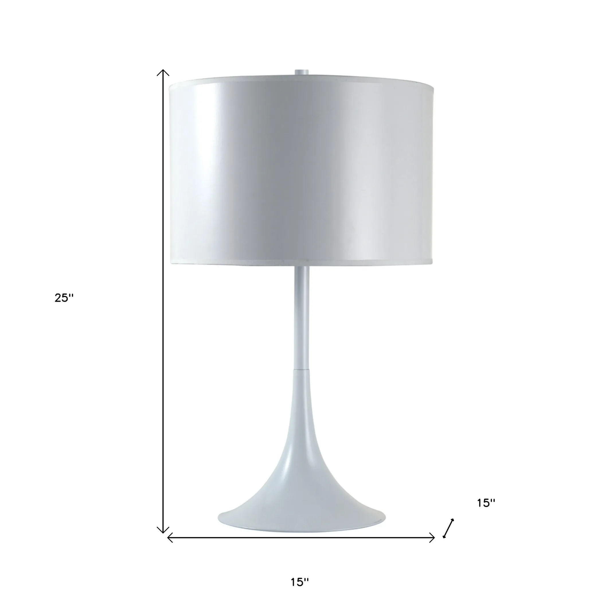 25" White Metal Table Lamp With White Classic Drum Shade - Image 5