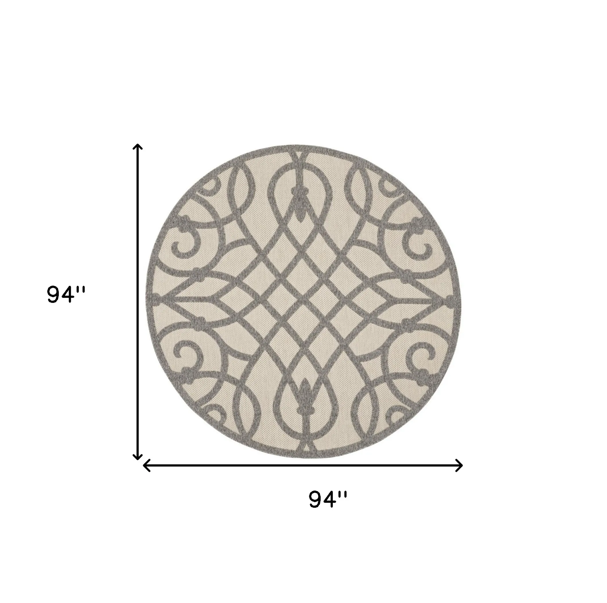 8' Cream And Gray Round Trellis Indoor Outdoor Area Rug - Image 2