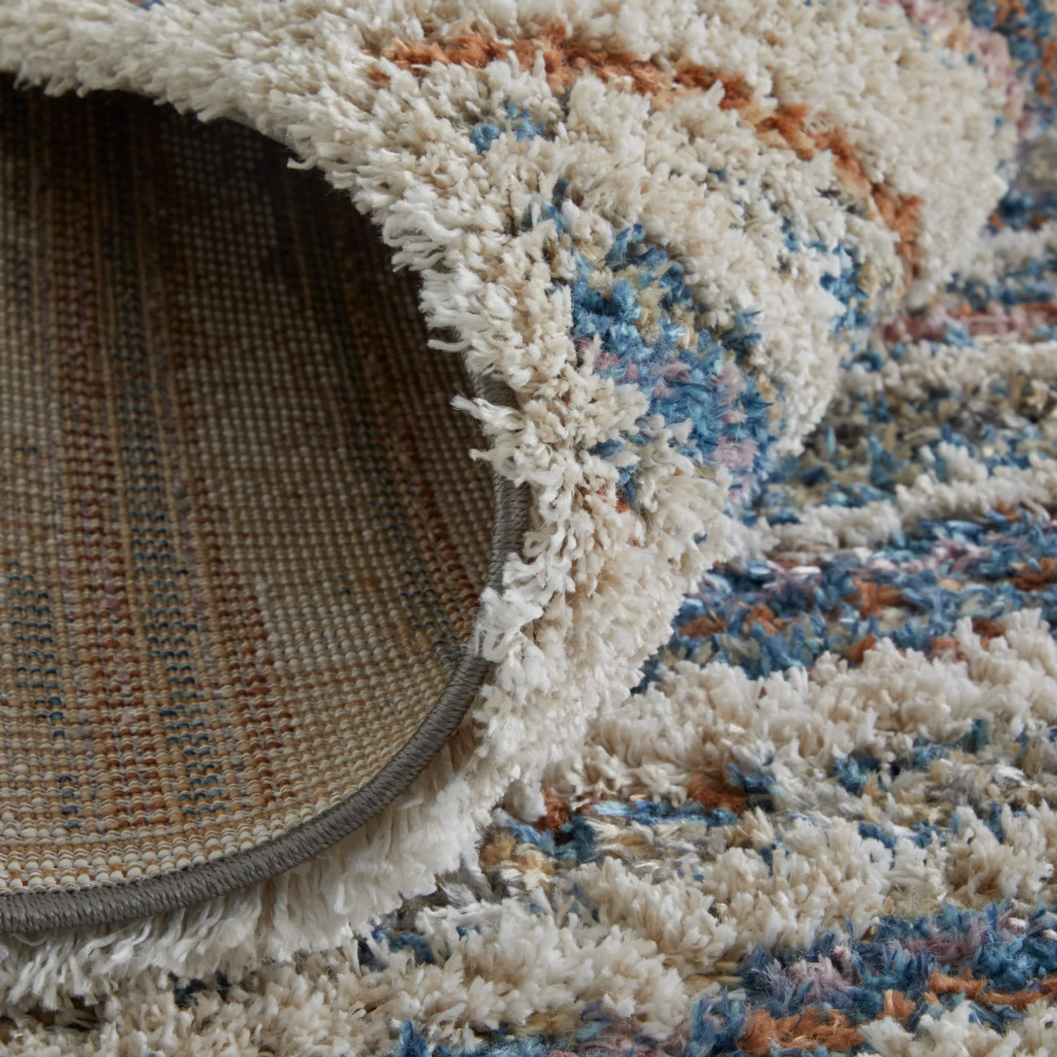 5' X 8' Ivory Blue And Orange Striped Power Loom Stain Resistant Area Rug - Image 5