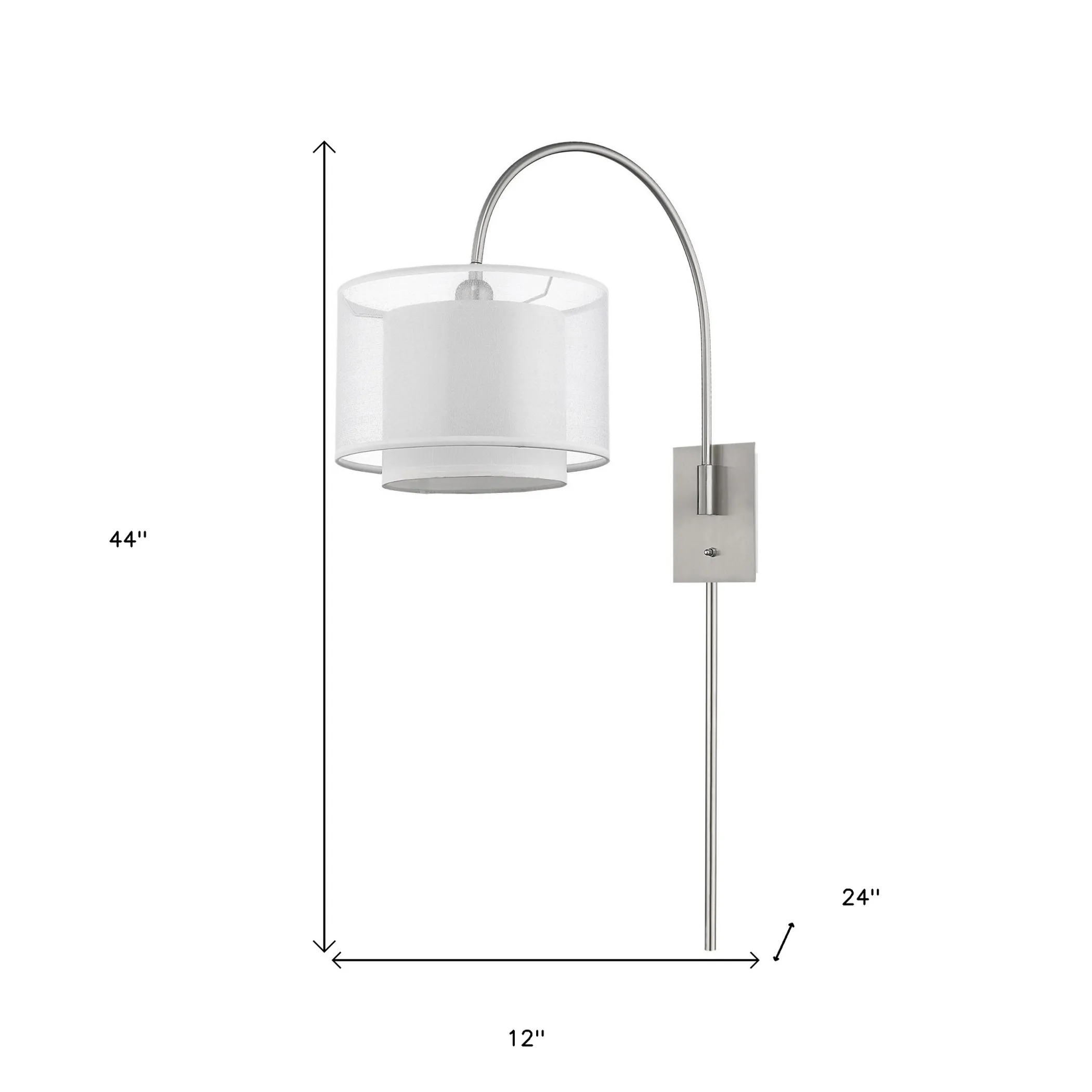 Brella 1-Light Brushed Nickel Swivel Wall Lamp With Sheer Snow Shantung Two Tier Shade - Image 4