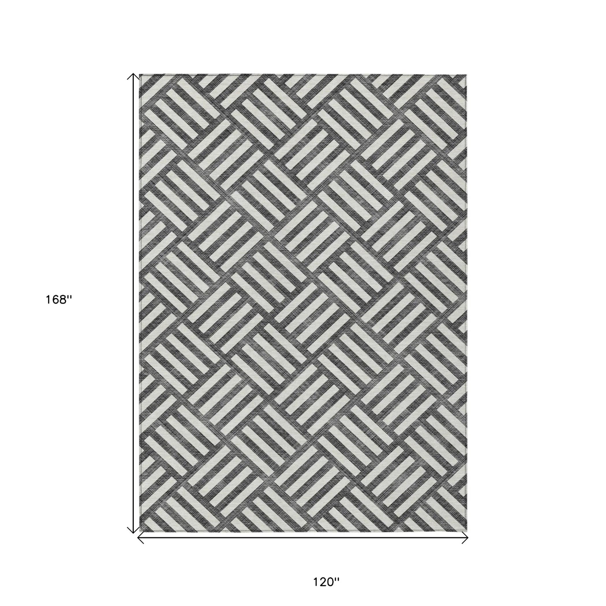 10' X 14' Black And Ivory Geometric Washable Indoor Outdoor Area Rug - Image 3