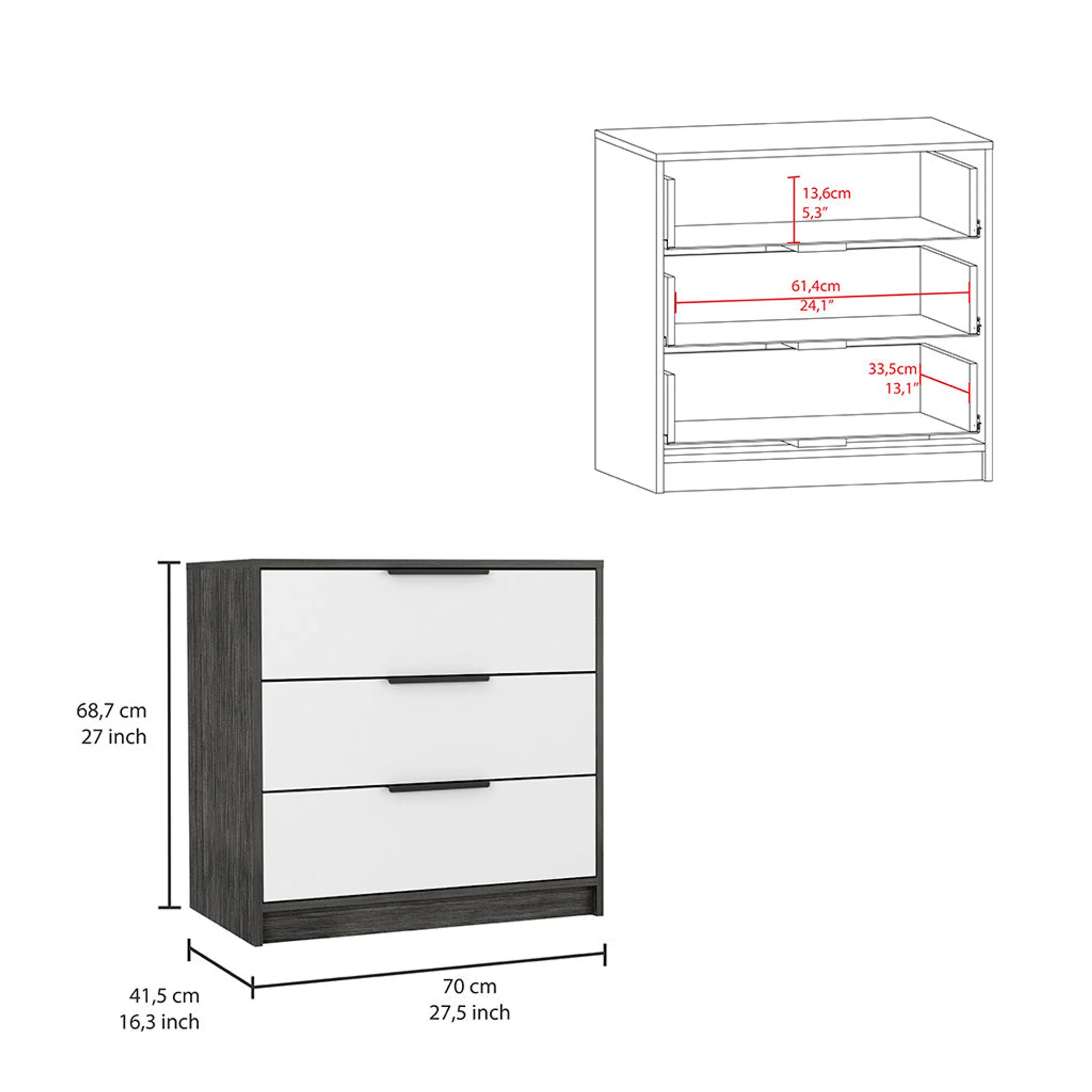 Calera 2 Piece Bedroom Set, White / Smokey Oak Finish - Image 5