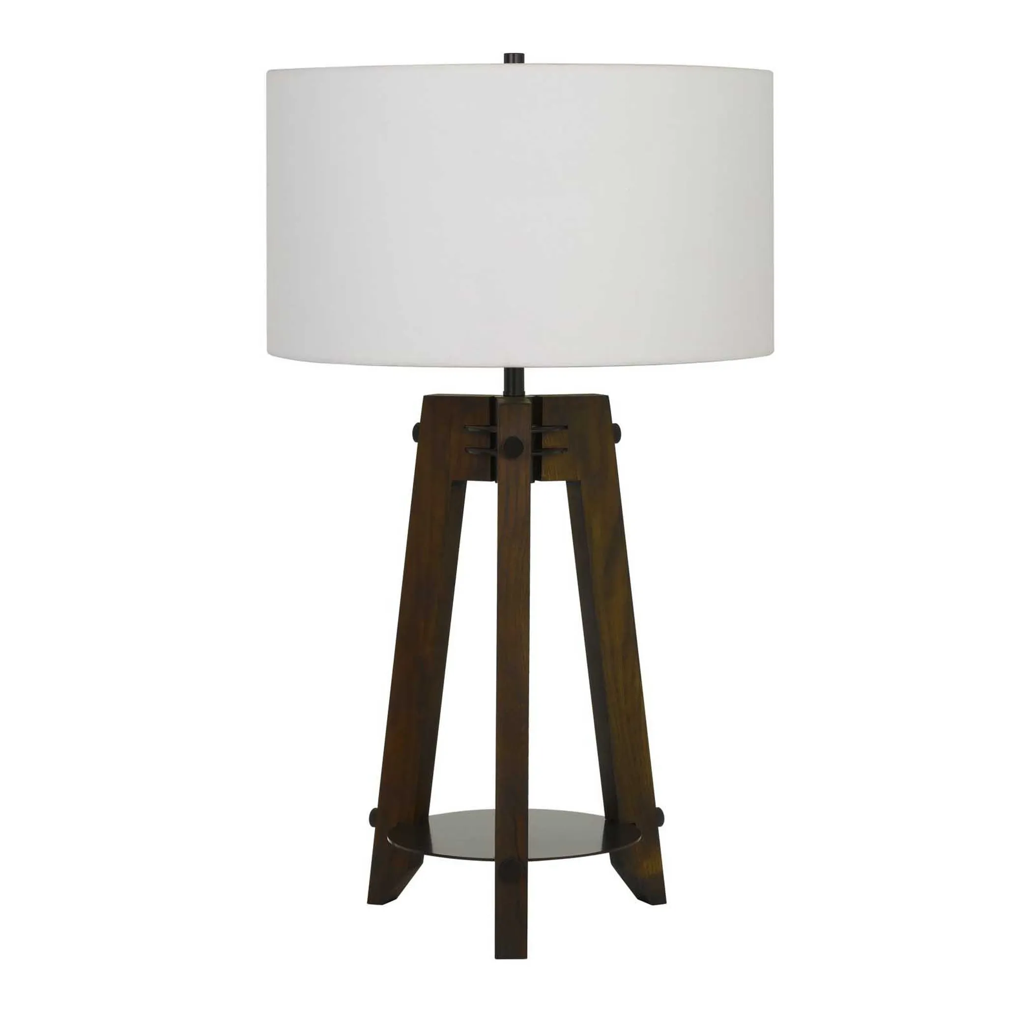 32" Brown Metal Tripod Table Lamp With Off White Drum Shade - Image 2