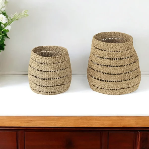 Set of Two 18" Brown Wicker Basket