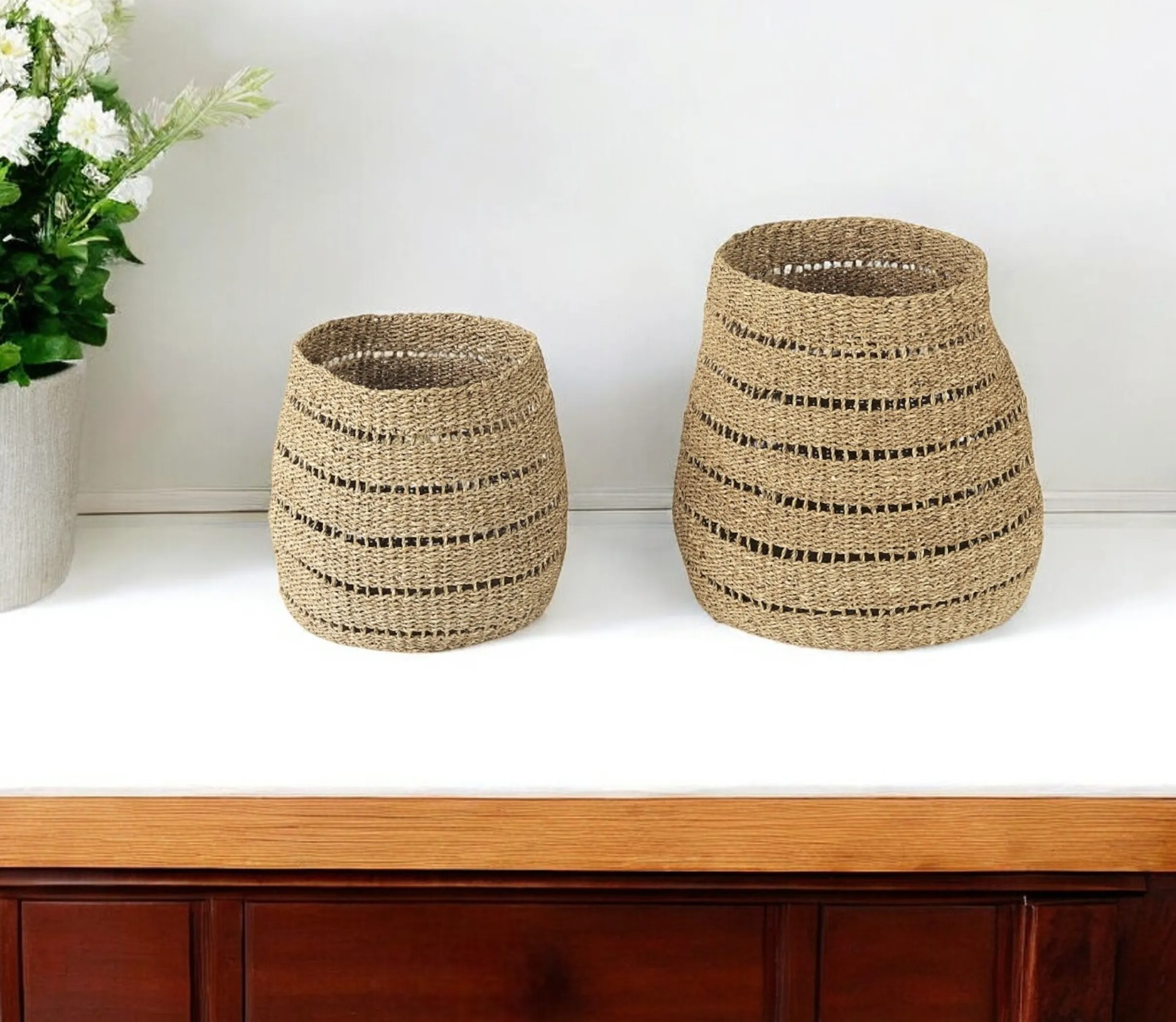 Set of Two 18" Brown Wicker Basket