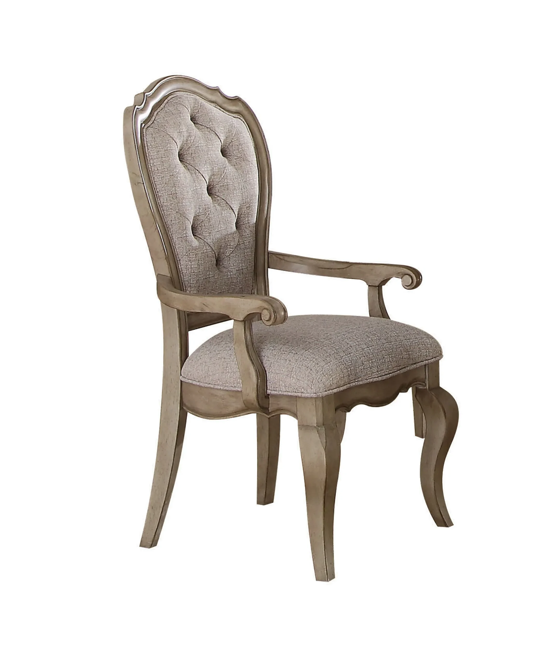 Set of Two Upholstered Fabric And Solid Wood Dining Arm Chairs - Image 4
