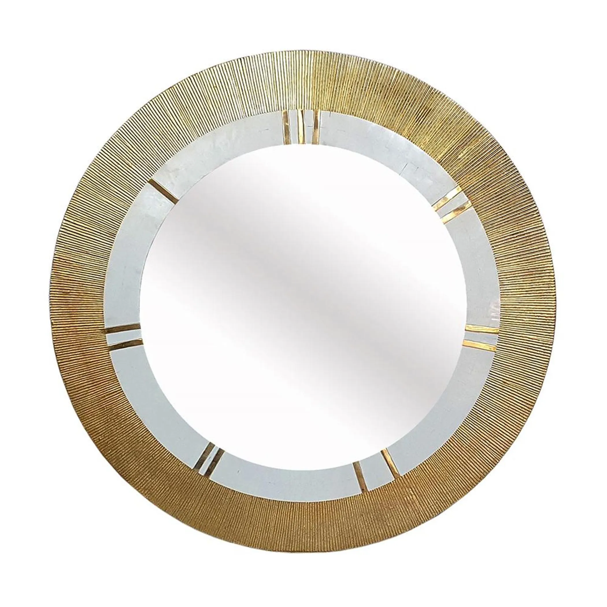 36" Gold and White Round Aluminum Ribbed Edge Framed Accent Mirror - Image 2