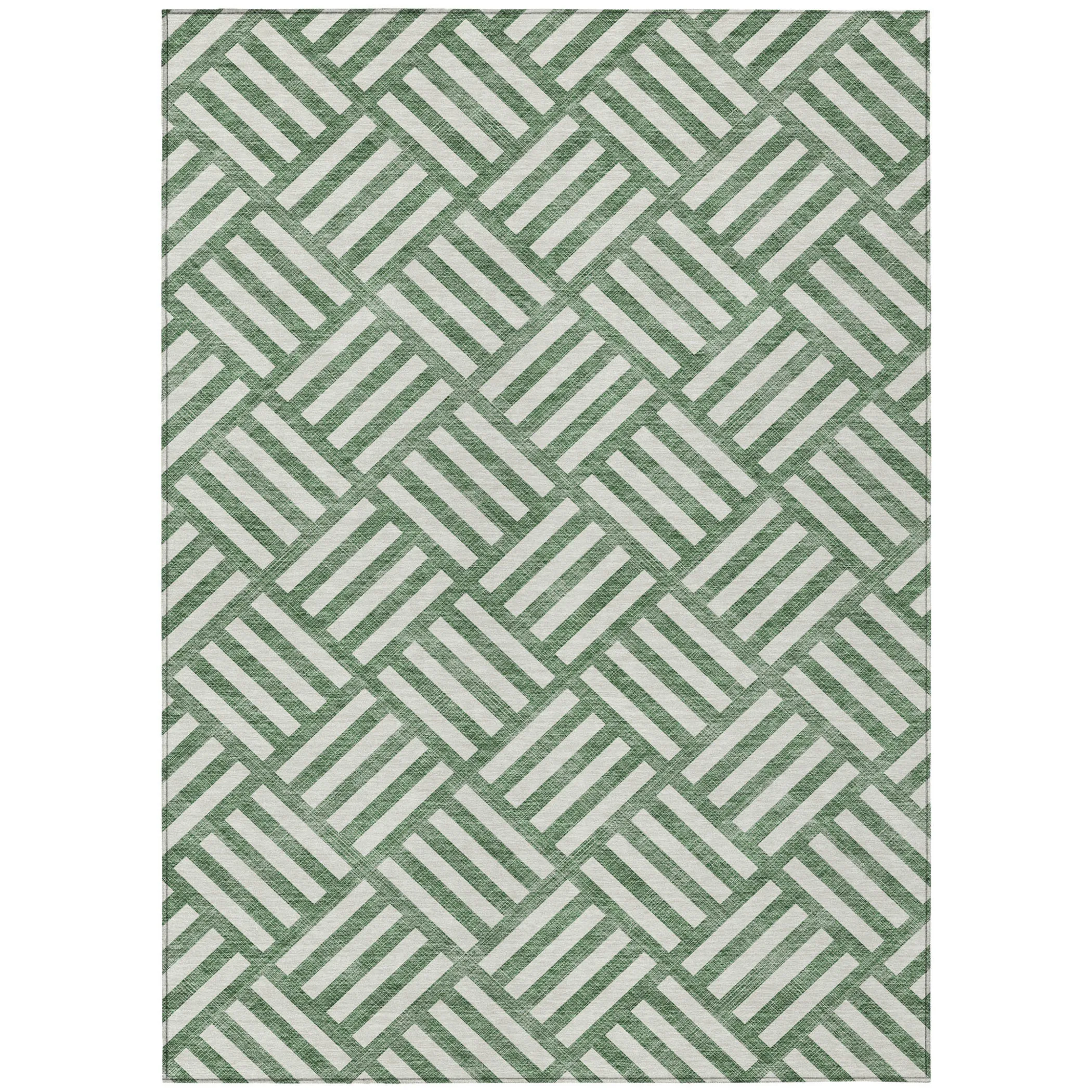 10' X 14' Green And Ivory Geometric Washable Indoor Outdoor Area Rug - Image 2