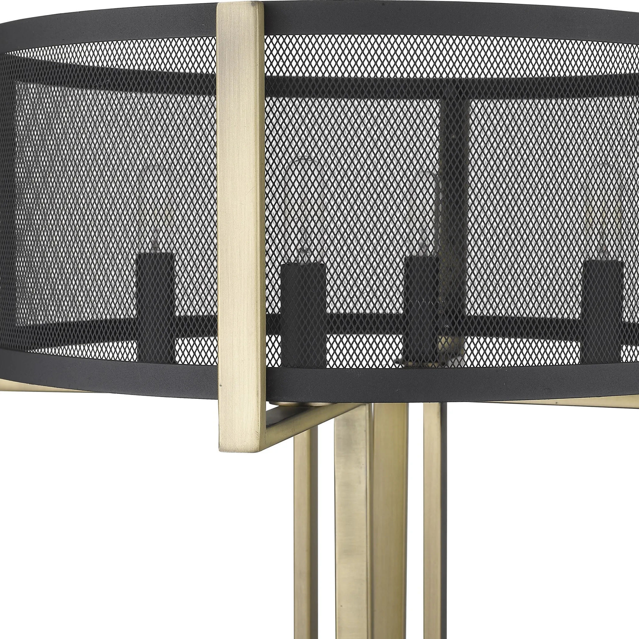 25" Brass Metal Four Light Geometric Table Lamp With Black Drum Shade - Image 6