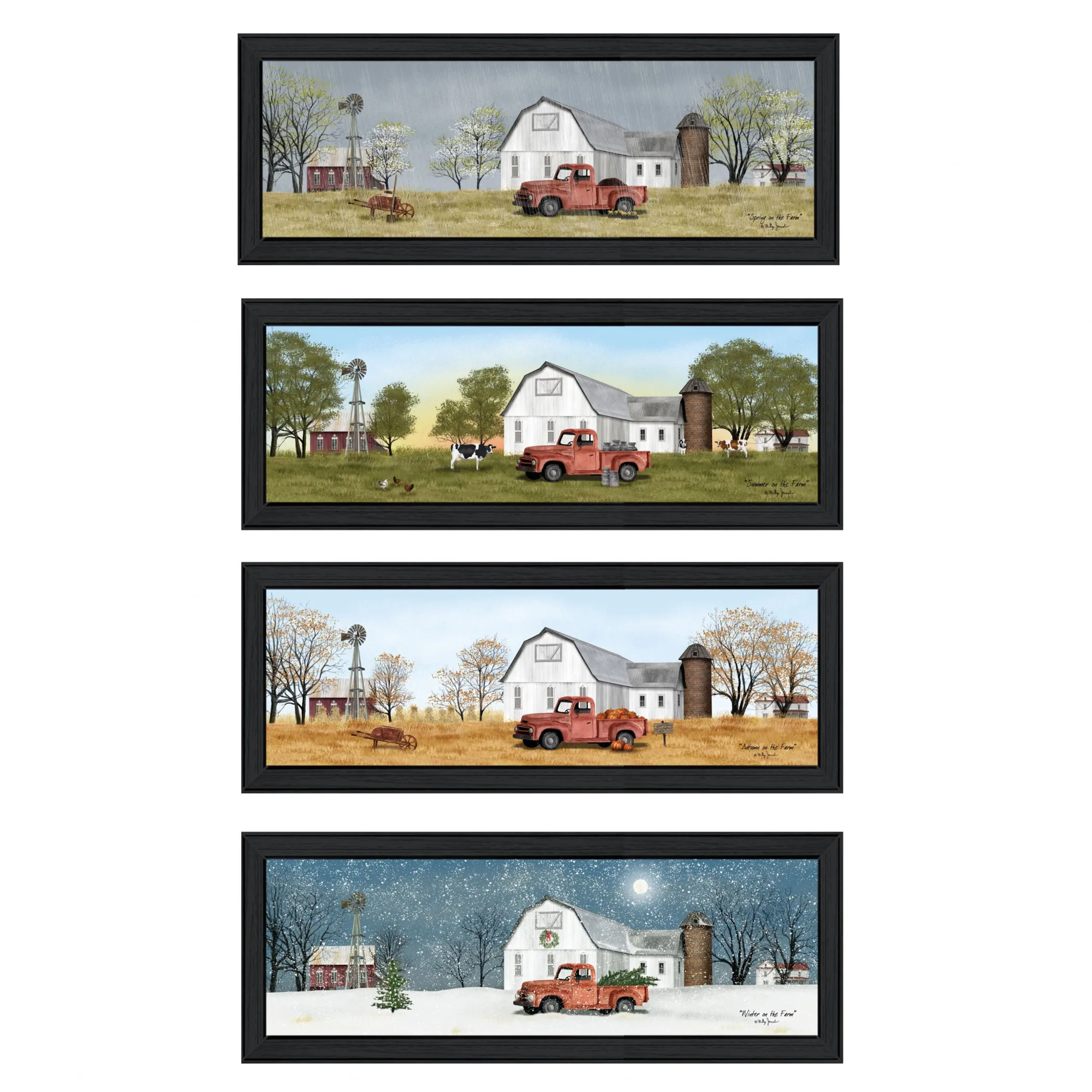 Set Of Four Billy Jacobs Four Seasons Collection VII 2 Black Framed Print Wall Art - Image 2