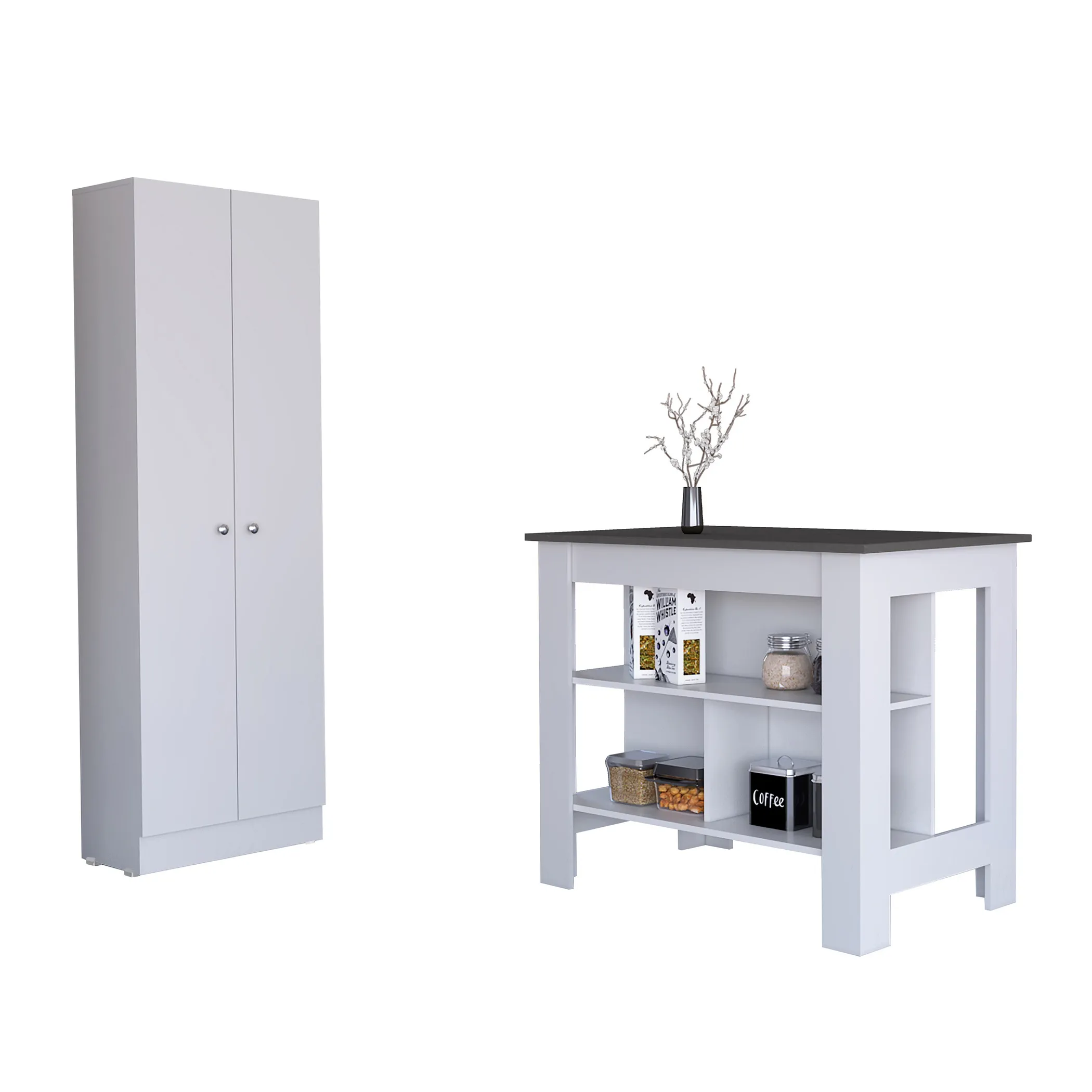 Charlotte 2 Piece Kitchen Set, Kitchen Island + Kitchen Pantry - Image 2