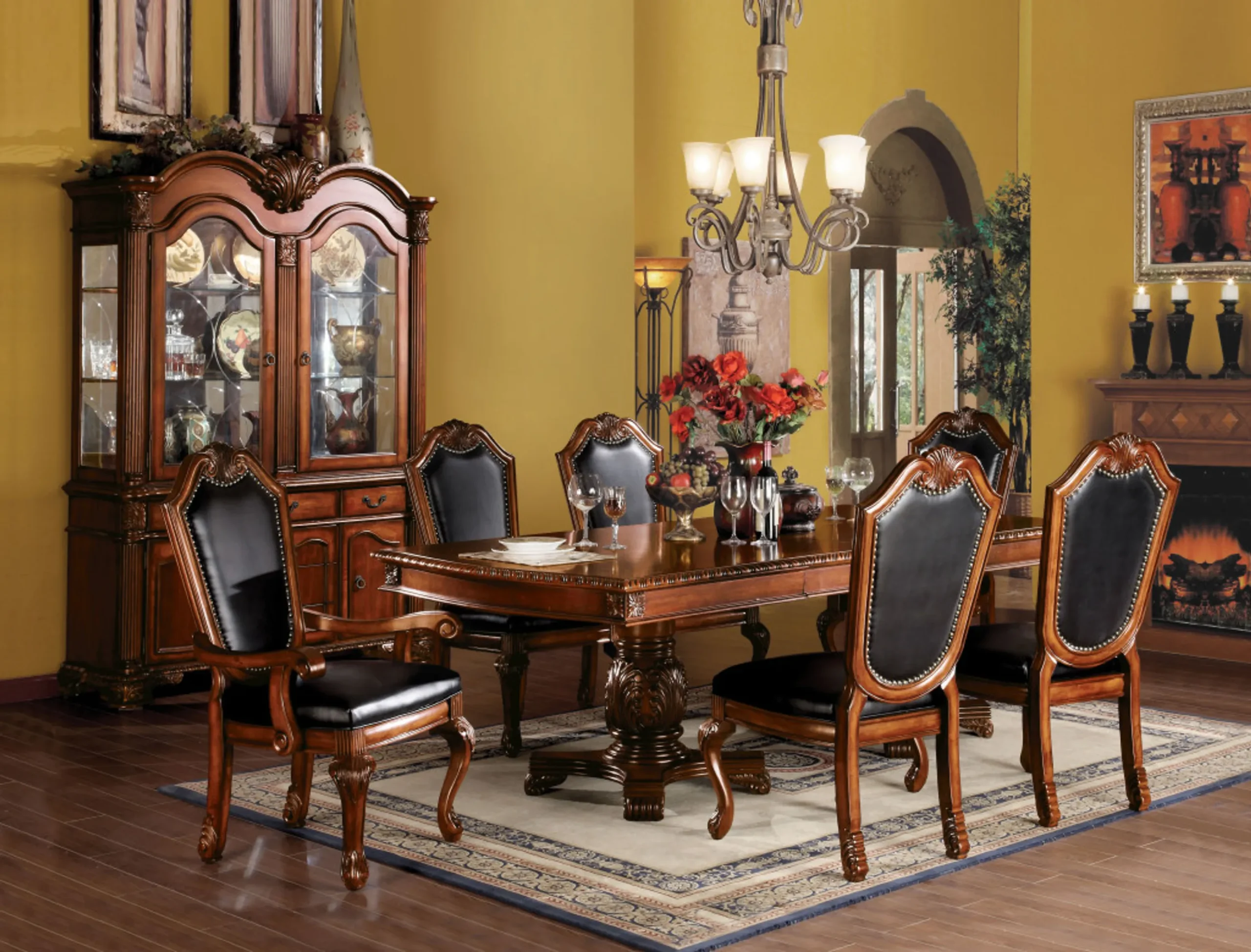 Set of Two Upholstered Faux Leather And Solid Wood Dining Side Chairs - Image 6