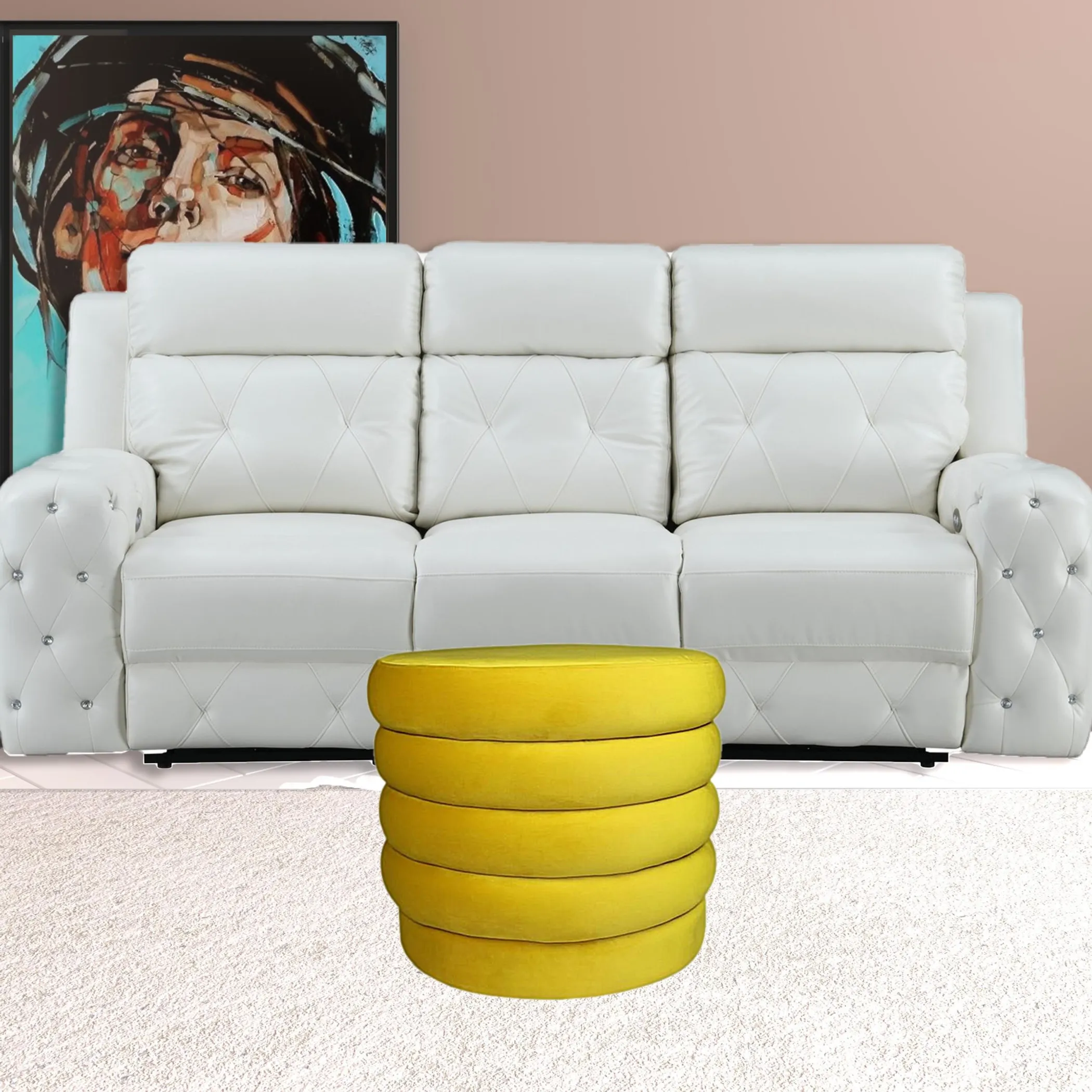 21" Yellow Velvet Tufted Round Cocktail Ottoman - Image 2