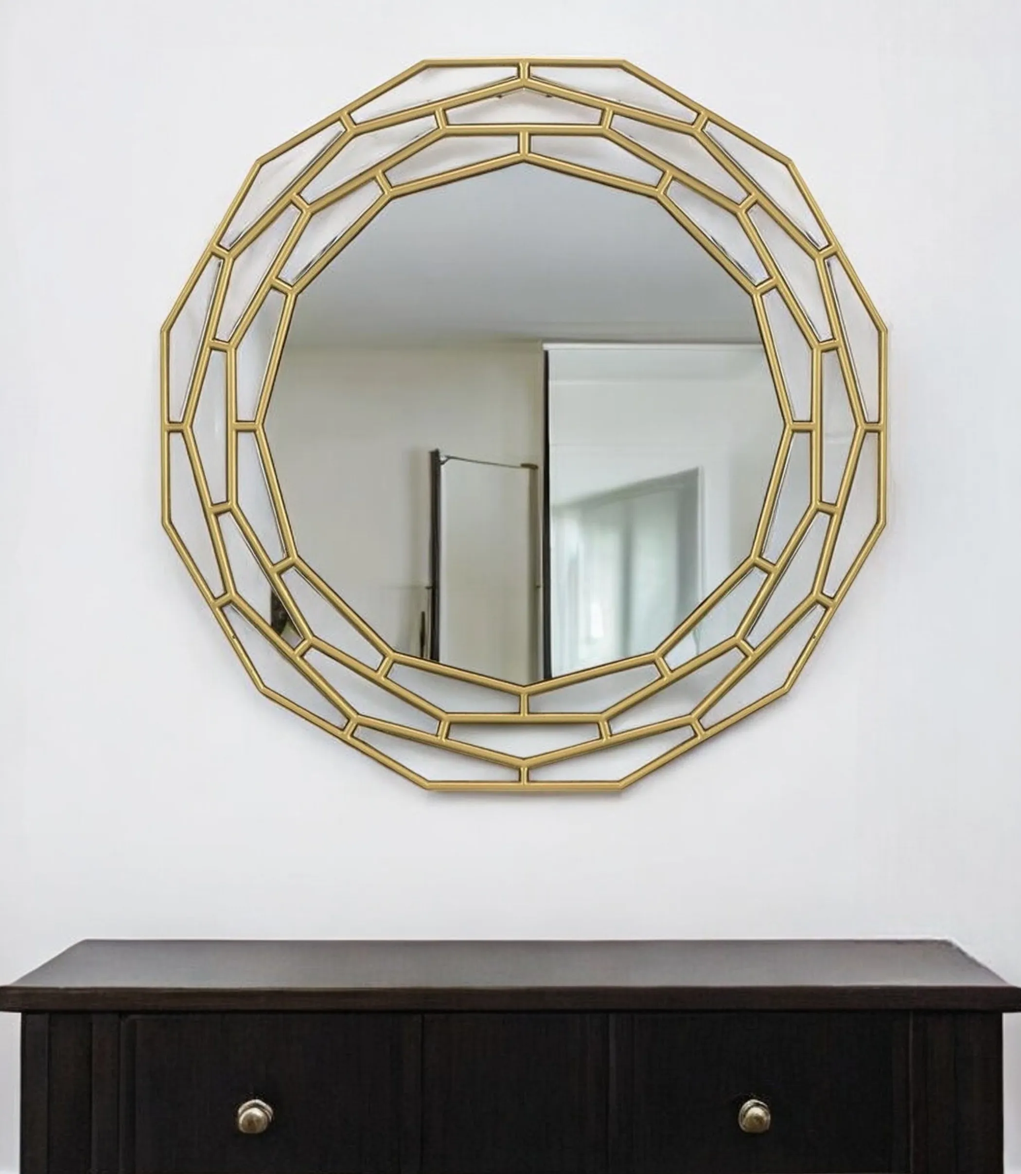 35" Gold Round Framed Accent Mirror - Image 2