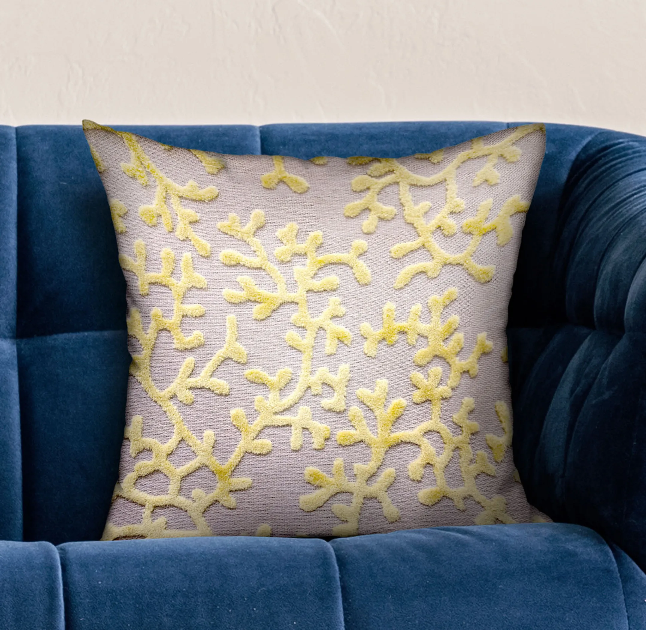 Plutus Lemon Reef Yellow, Cream Floral Luxury Throw Pillow - Image 2