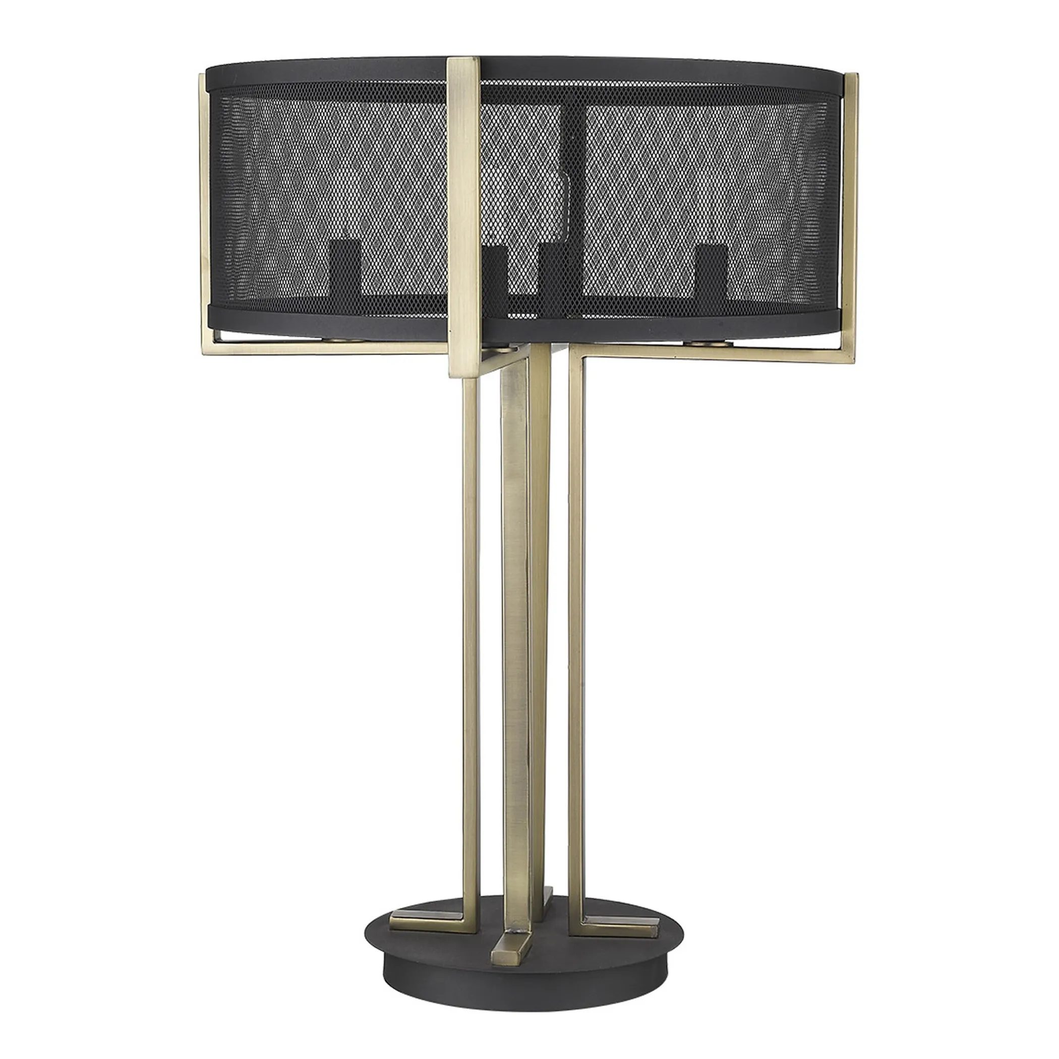 25" Brass Metal Four Light Geometric Table Lamp With Black Drum Shade - Image 2