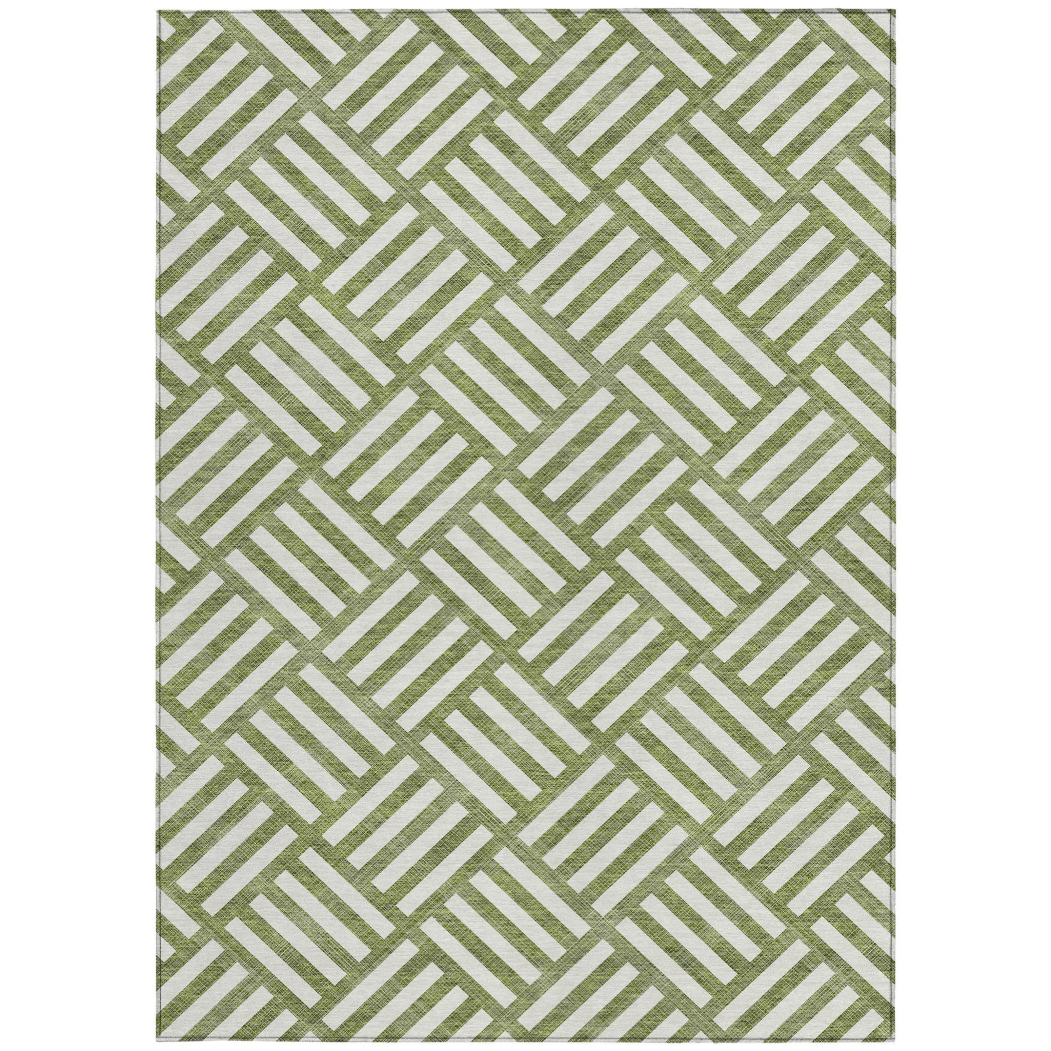 9' X 12' Olive Green And Ivory Geometric Washable Indoor Outdoor Area Rug - Image 6