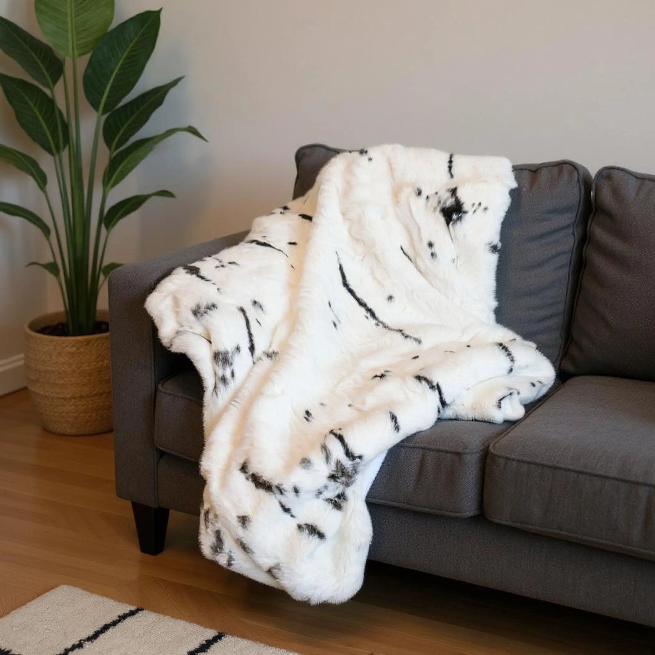 50" X 60" Black And White Rabbit Fur Plush Throw Blanket - Image 2