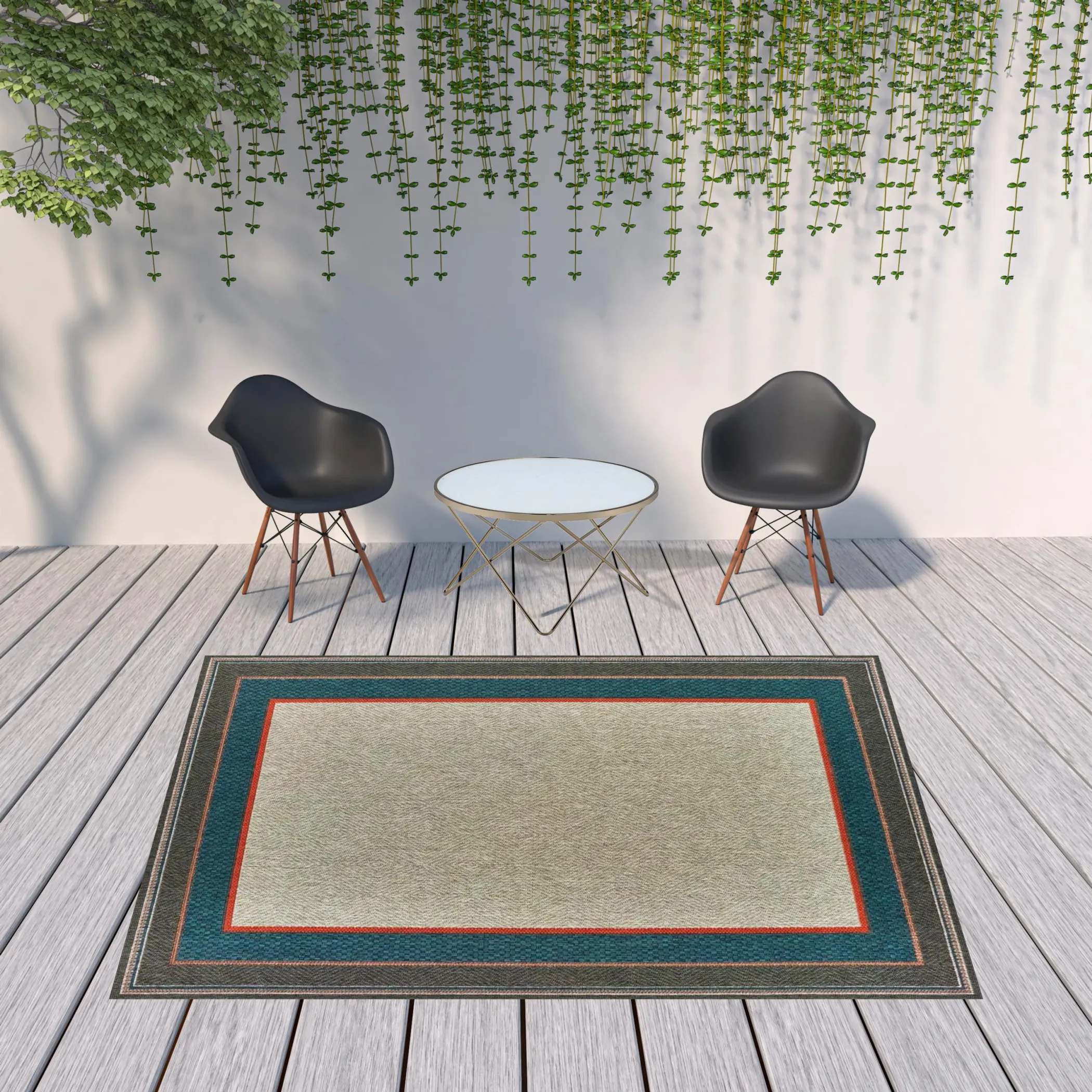 8' X 10' Blue and Gray Stain Resistant Indoor Outdoor Area Rug - Image 2