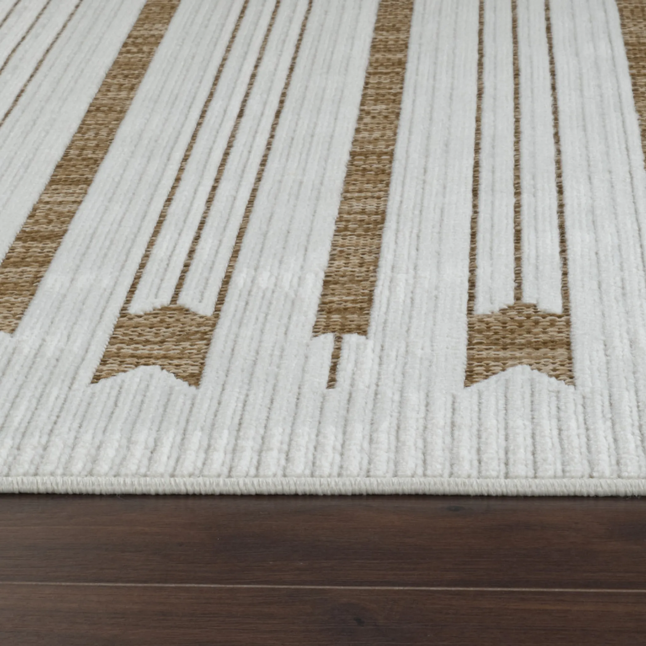 6' X 9' Beige and Brown Geometric Distressed Indoor Outdoor Area Rug - Image 6