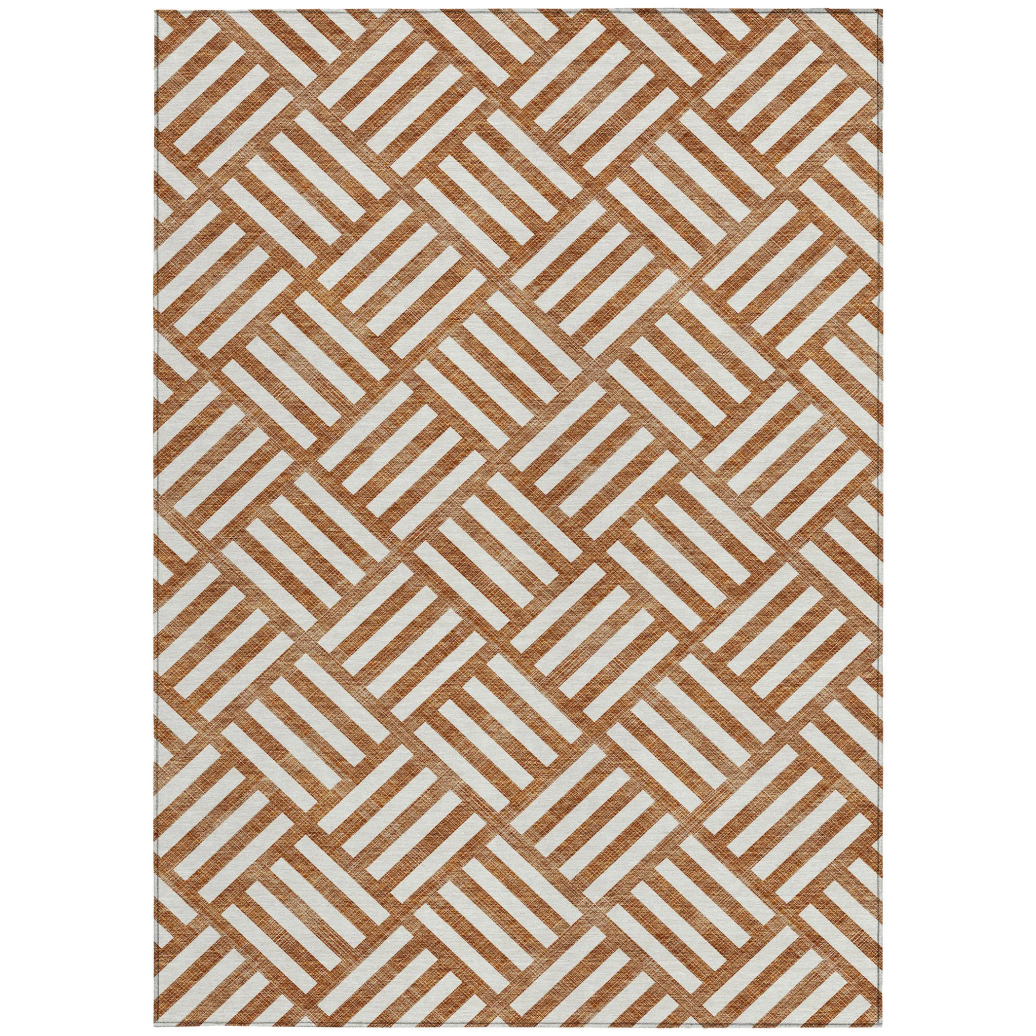 9' X 12' Orange And Ivory Geometric Washable Indoor Outdoor Area Rug - Image 6