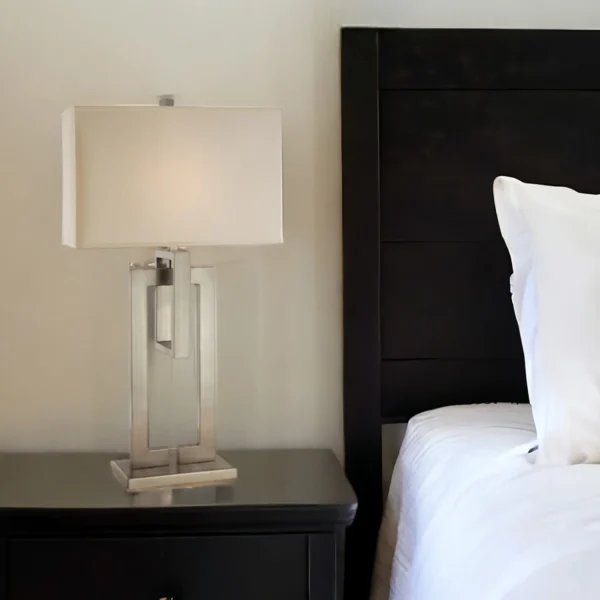 36" Nickel Iron Geometric Table Lamp With Ivory Shade