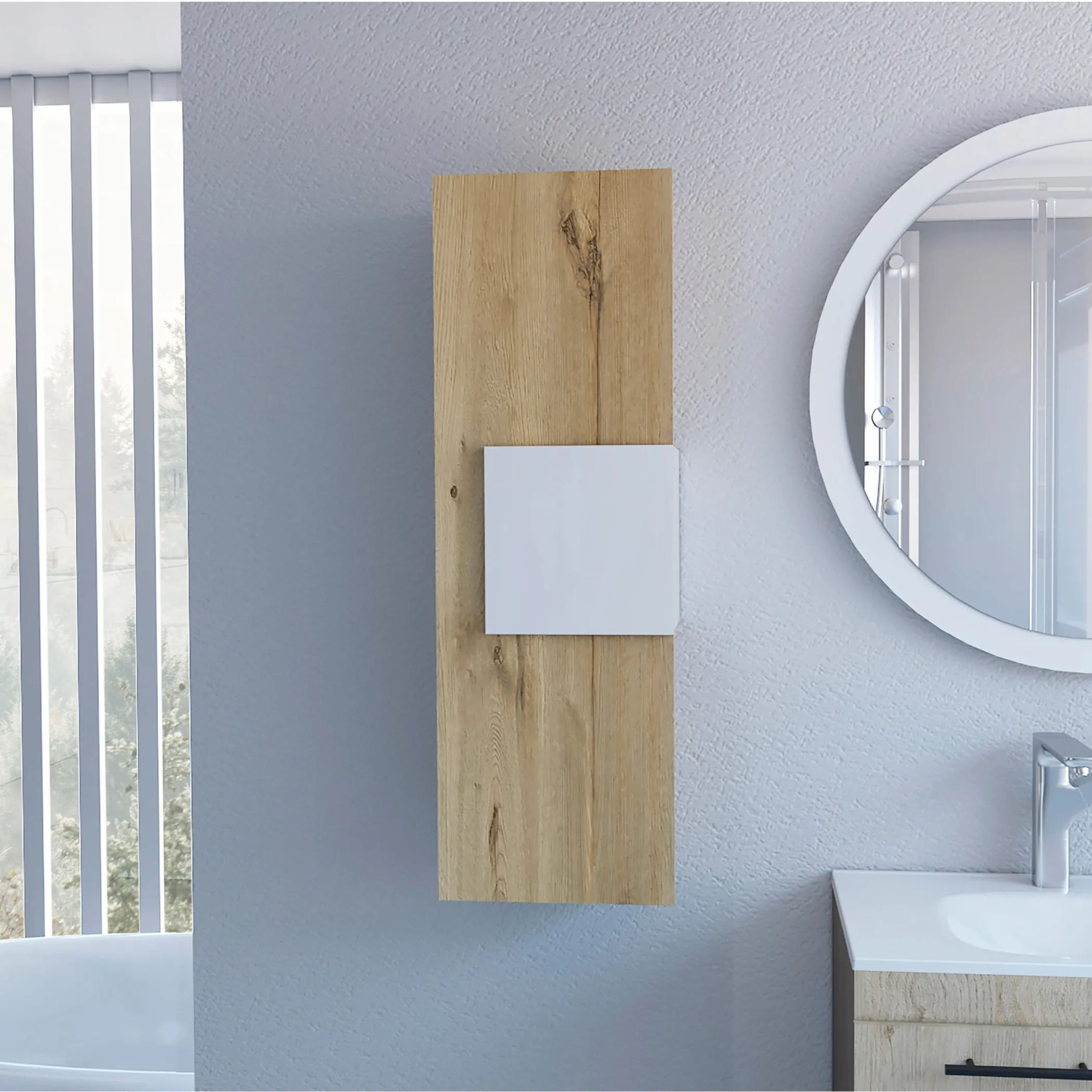 Light Oak and White Multi Purpose Vertical Hanging Cabinet - Image 5