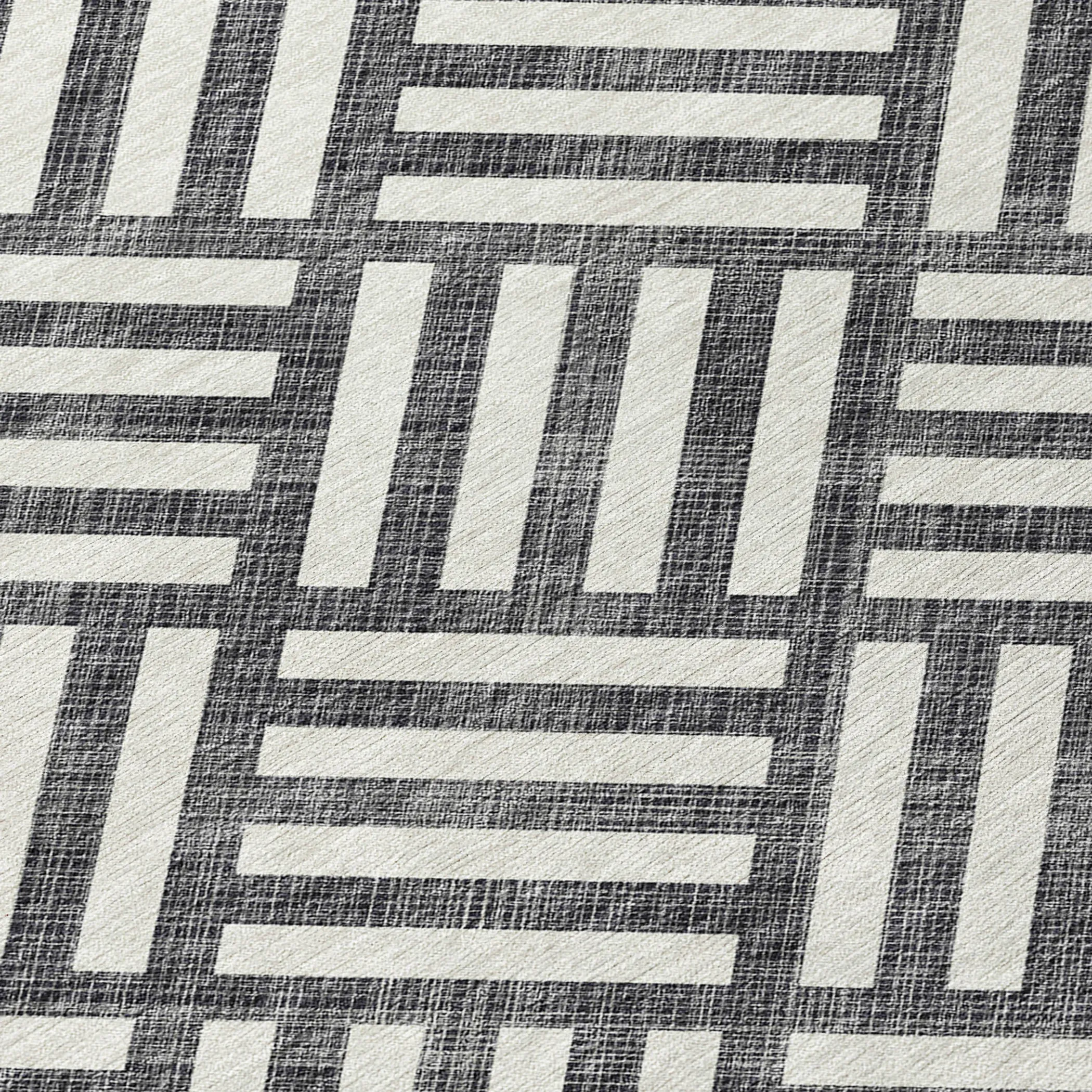 10' X 14' Black And Ivory Geometric Washable Indoor Outdoor Area Rug - Image 5