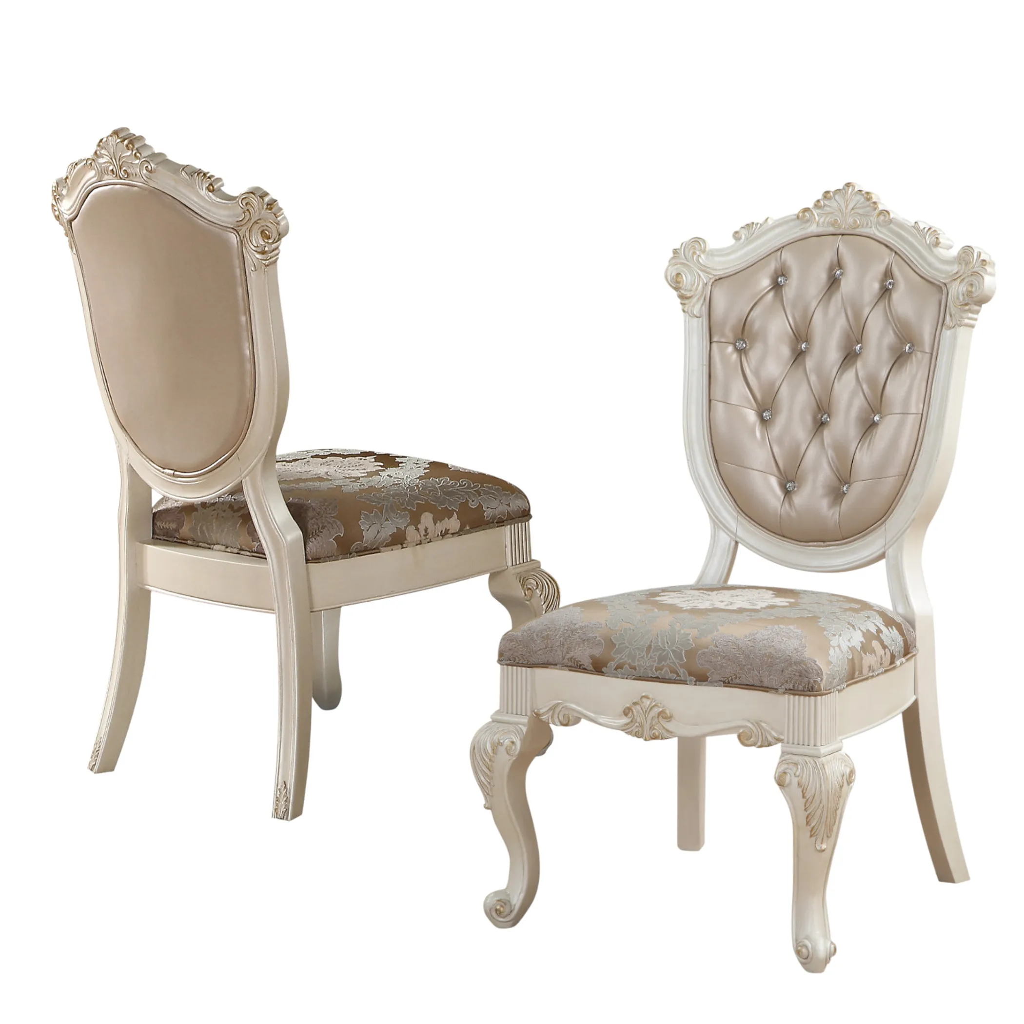 Set of Two Upholstered Faux Leather And Solid Wood Dining Side Chairs - Image 2