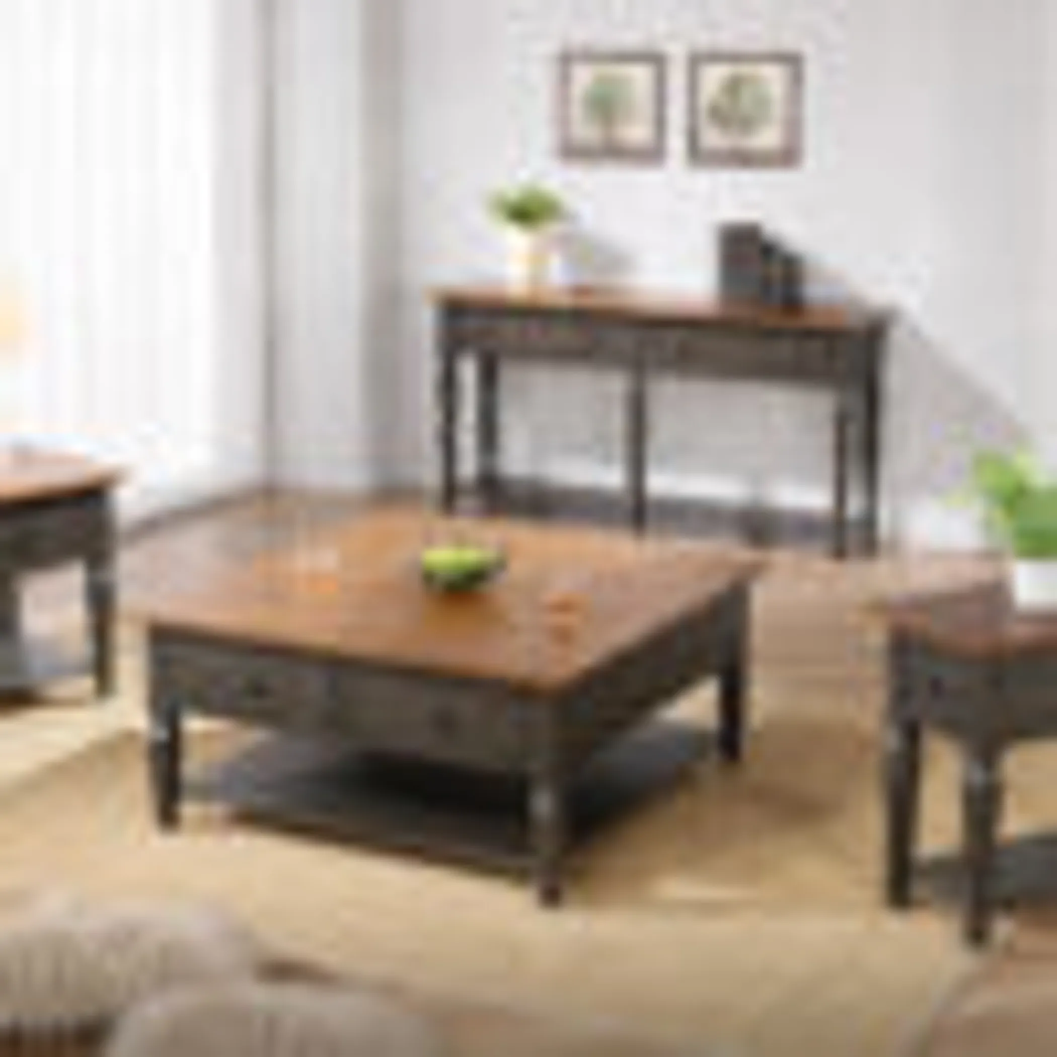 Sunset Trading Dakota Console Table with Drawers and Storage Shelf | 62" Sofa Table | Narrow Kitchen Sideboard | Distressed Brown and Ash Gray Solid. - Image 3